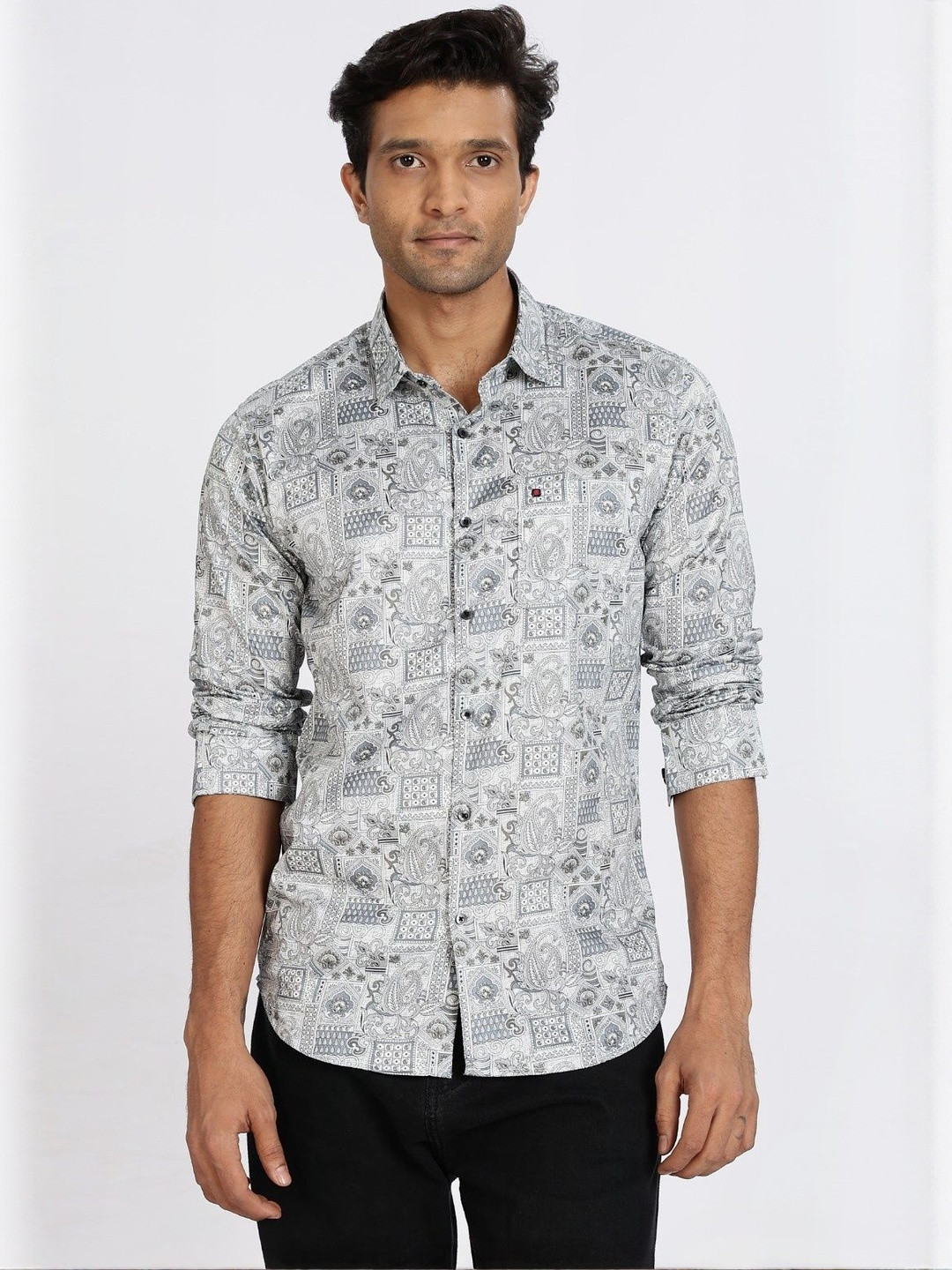 COOL COLORS Men White Printed Cotton  Casual Shirts