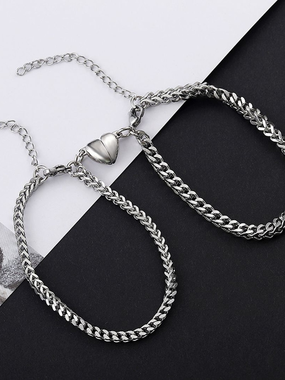 TheVineGirl Pack Of 2 Silver-Plated Heart Shaped Magnetic Bracelet