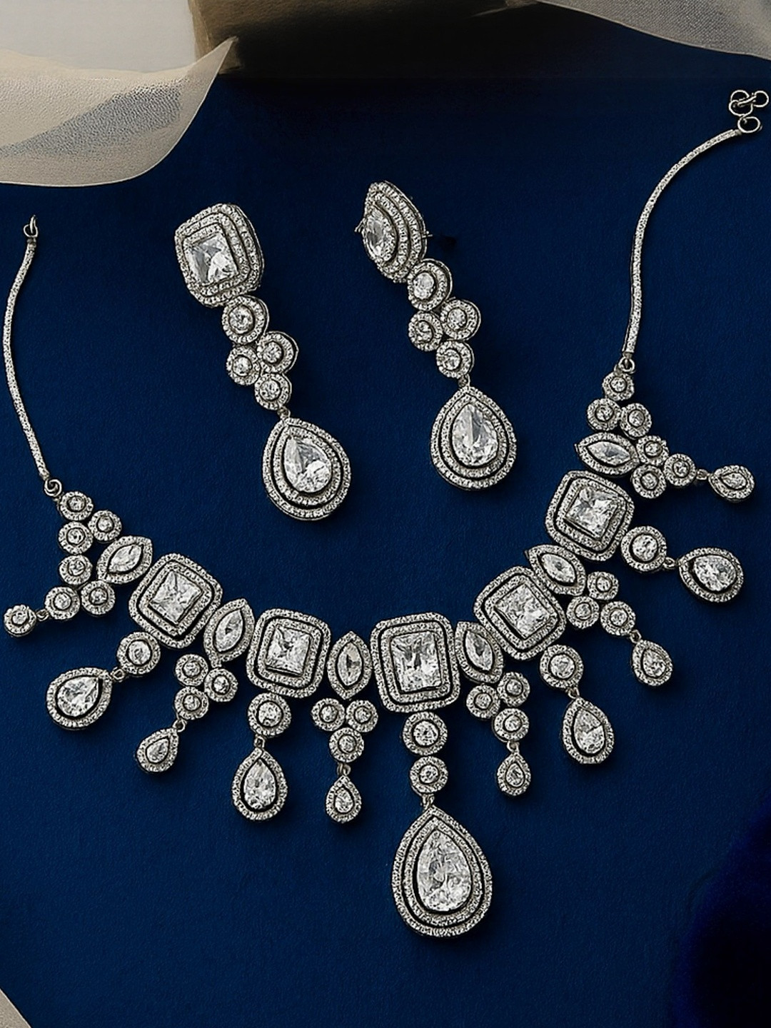 shringaar by neha Women German Silver Necklace and Earrings