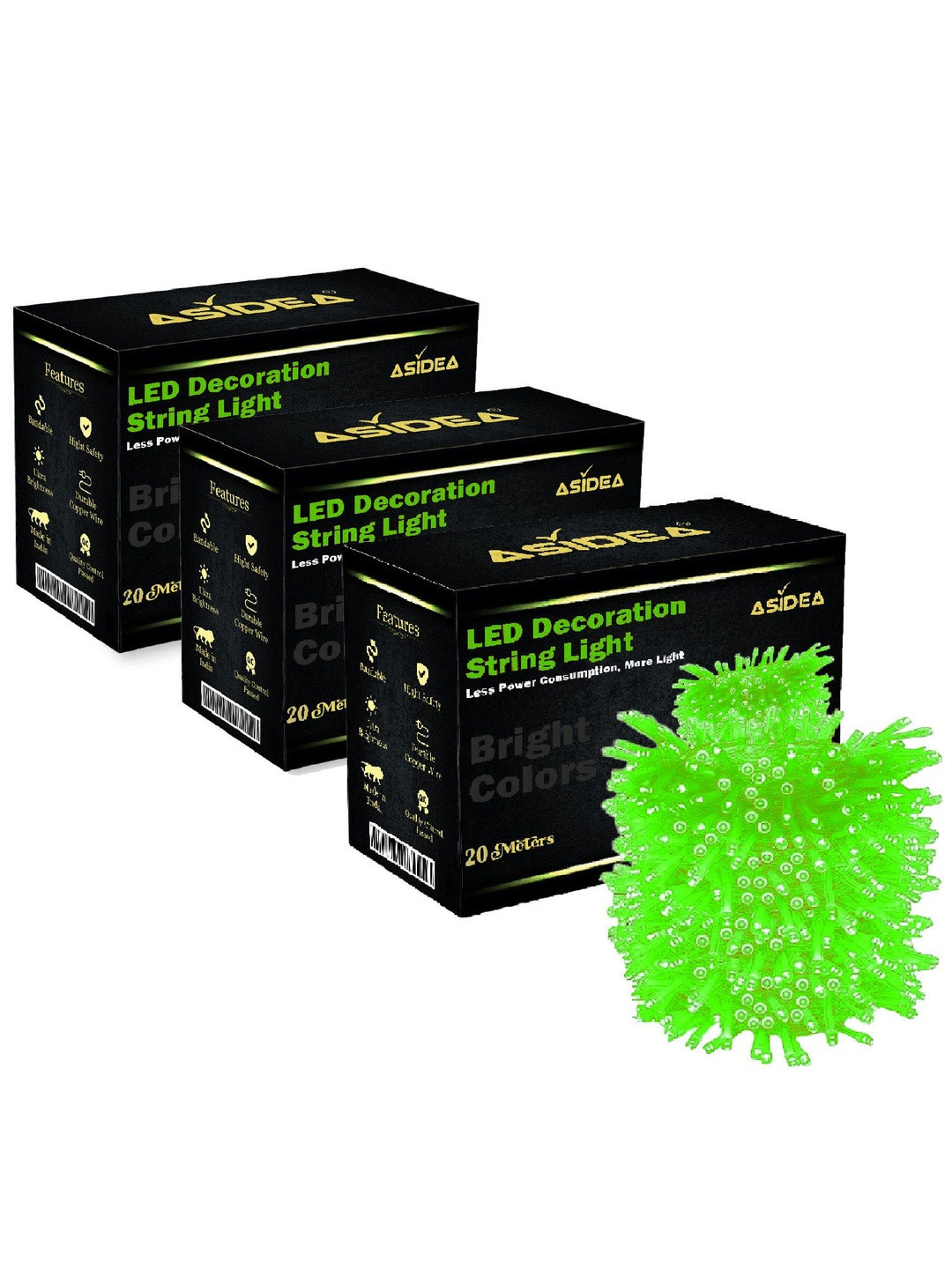 ASIDEA Set Of 3 Green 20 Meter String Rice Shape Special Synthetic Material 40 LED Lights