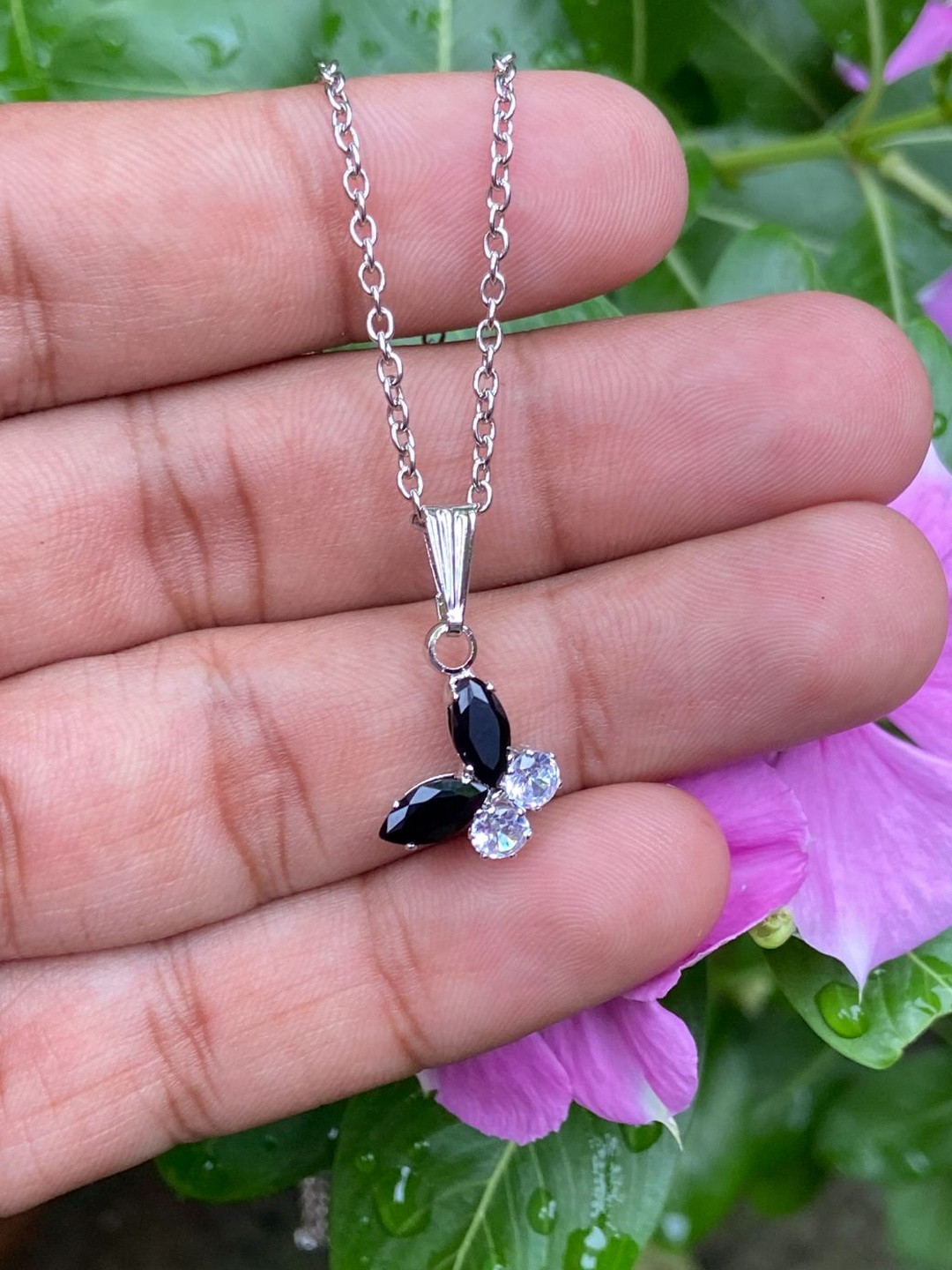 KALAFICIAL Rhodium-Plated Butterfly Style Pendant Necklace