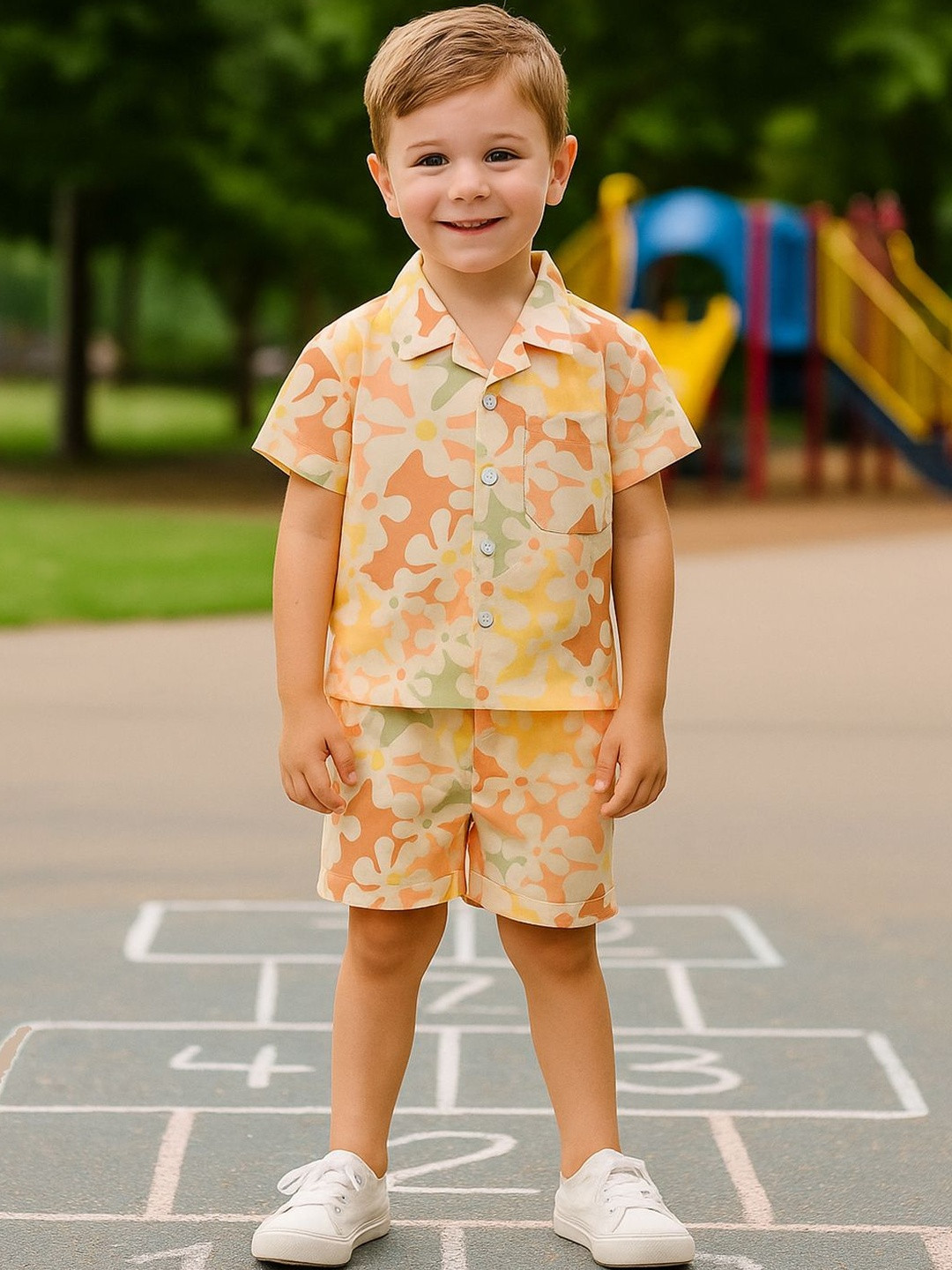 Bold N Elegant Boys Multicolour Floral Shirt & Shorts Co-ord Set