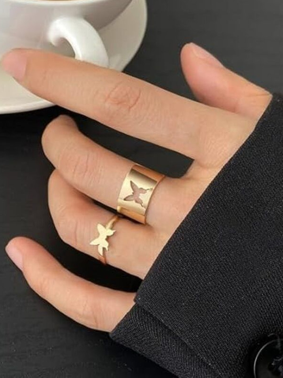 TheVineGirl Golden Butterfly Matching Couple Ring