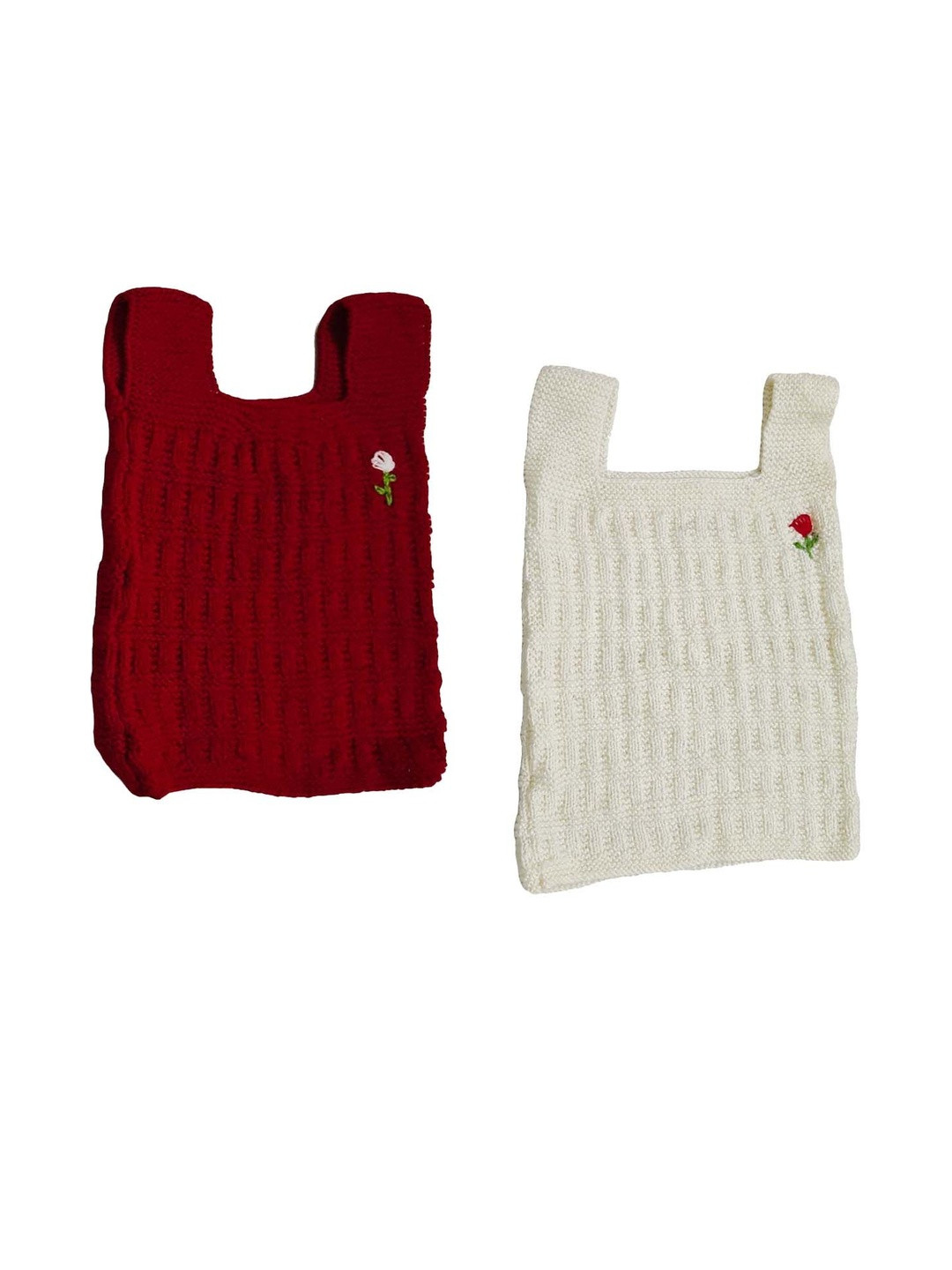 Cute Collection Unisex Kids Set of 2 Red & Cream Striped Woolen Sweater Vest