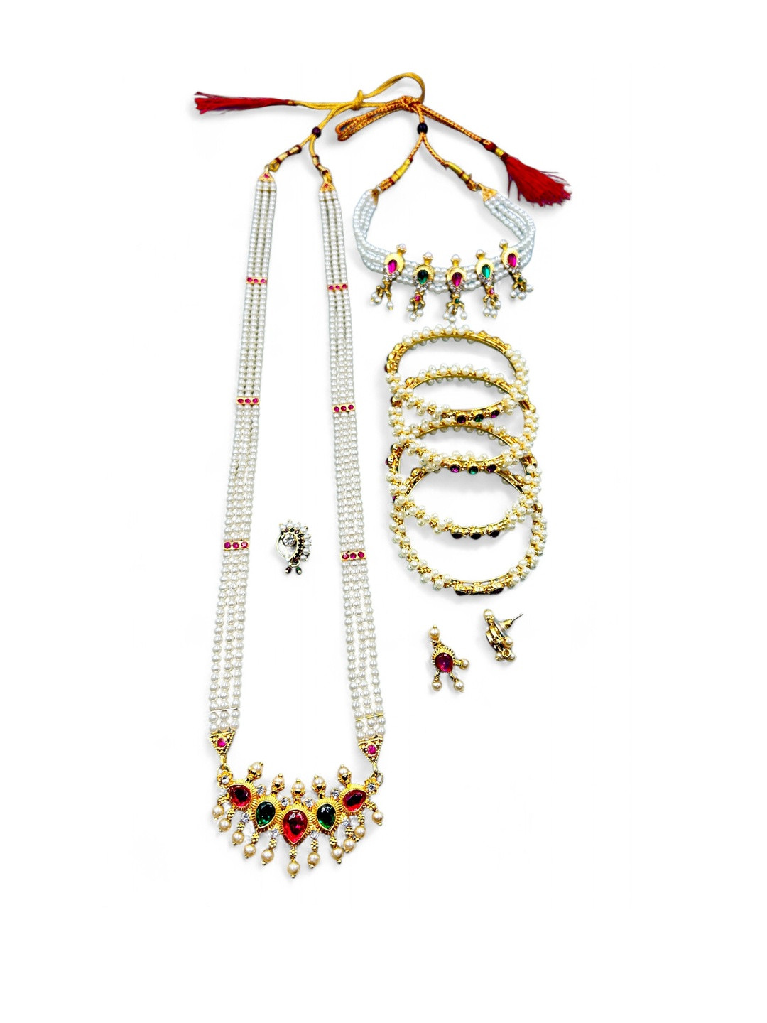 ANTIQUE JEWELLERY Women Gold Plated With Artificial Stones and Beads Tanmaniya Set