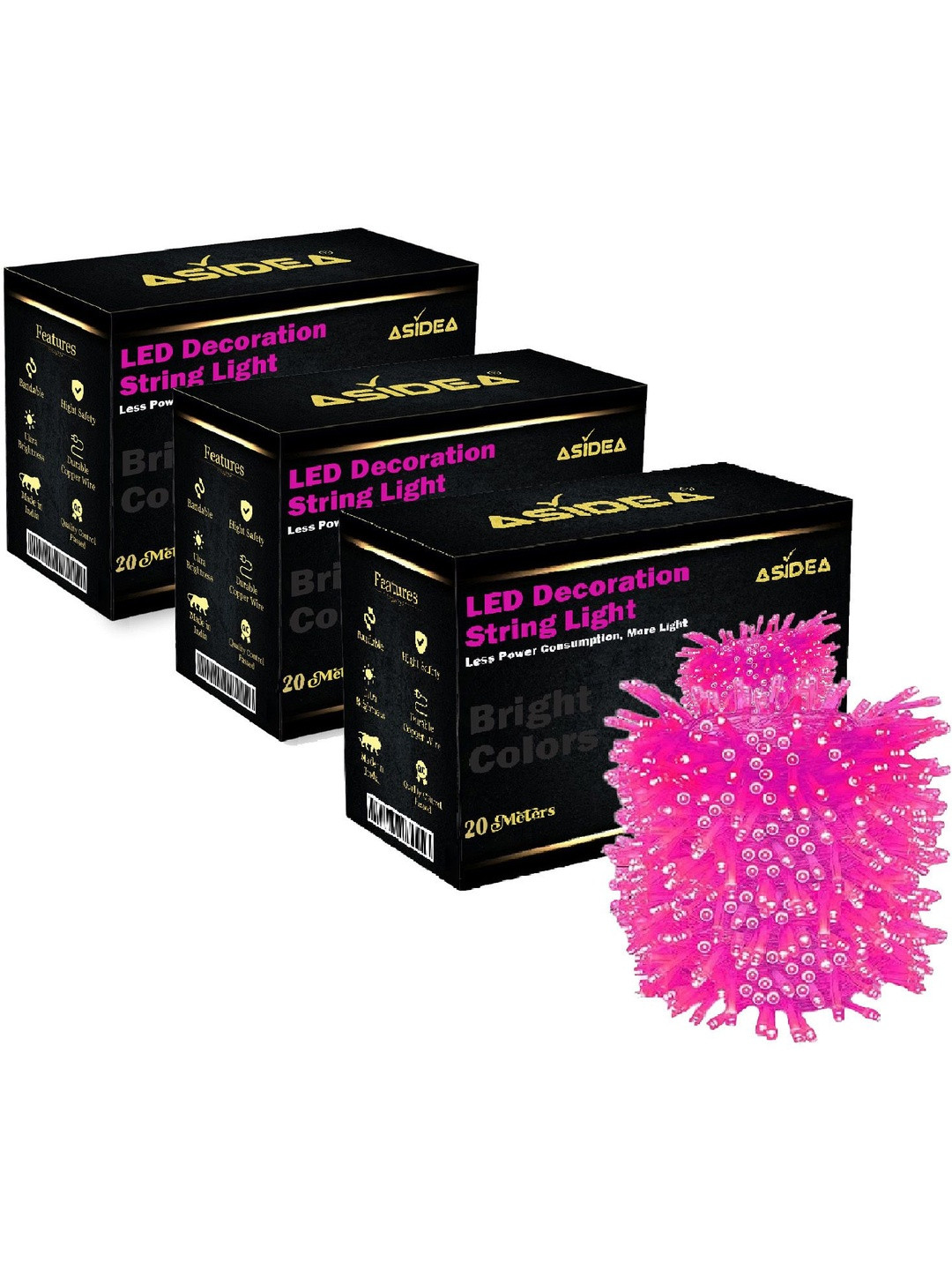 ASIDEA Pack of 3 Pink Decoration String Light