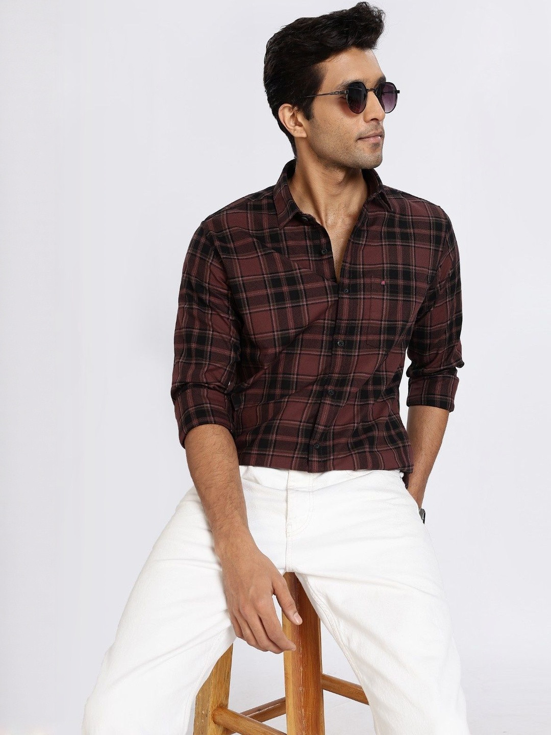 COOL COLORS Men Brown Checked Cotton  Casual Shirts