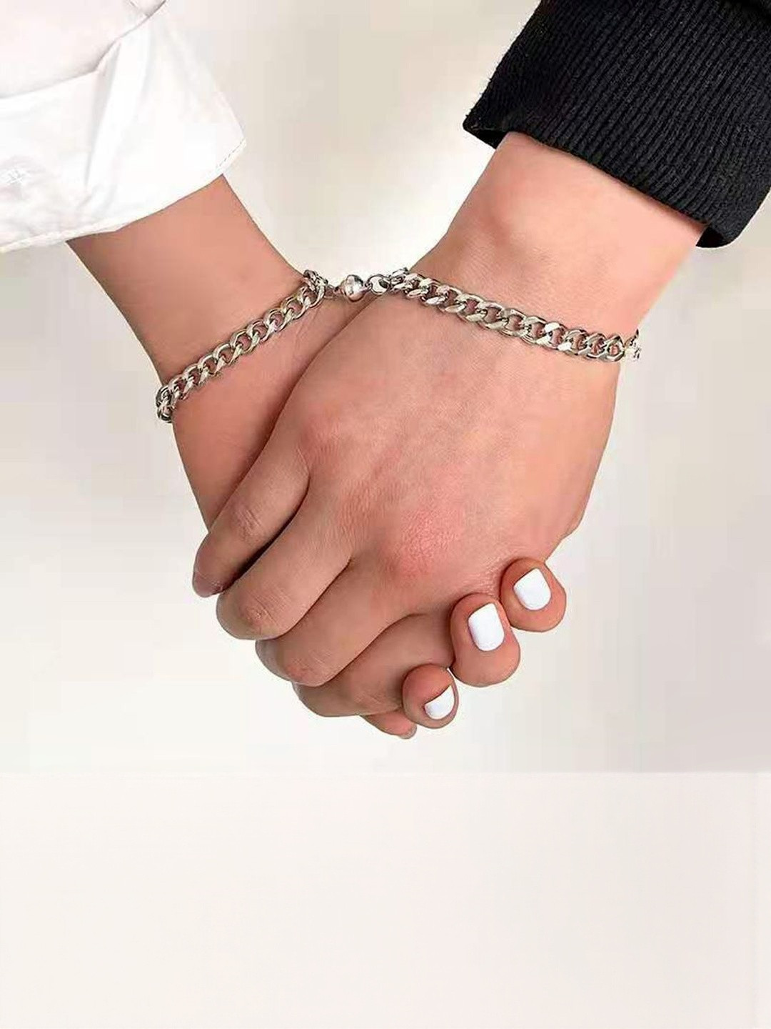 TheVineGirl Women Silver Set Of 2 Matching Ball Shaped Magnet Bracelet