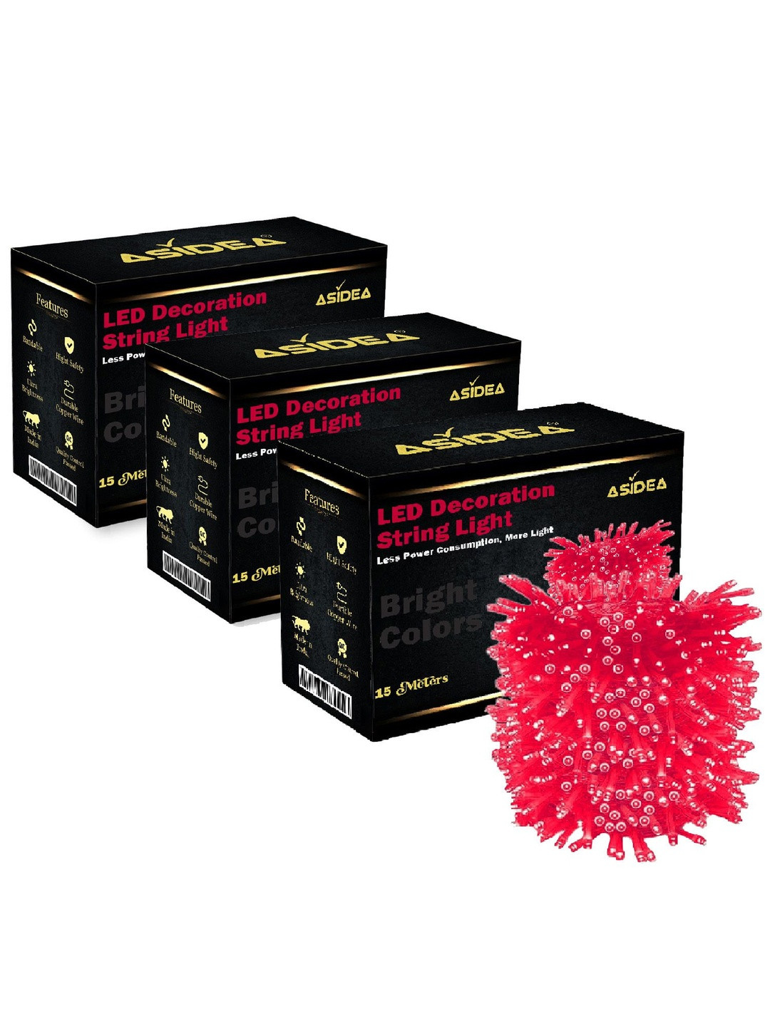 ASIDEA 15 Meter Red Pack of 3 Home Decoration String Light