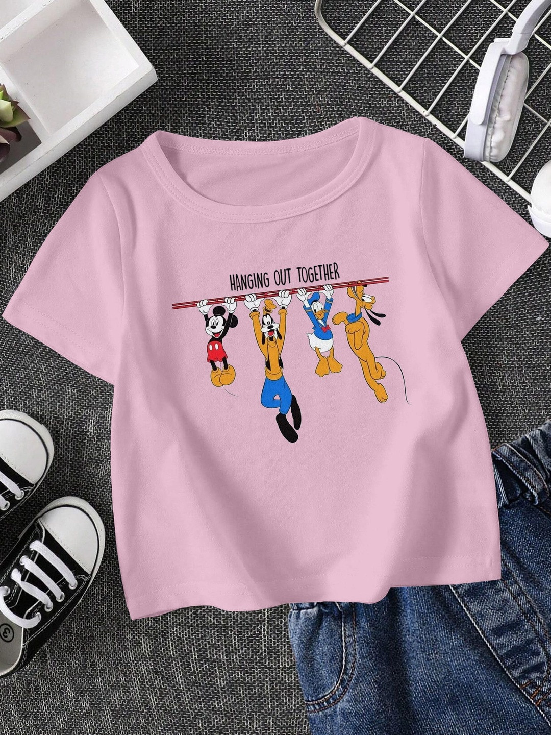 FIONAA TRENDZ Kids Pink Hanging Out Together Printed Pure Cotton T Shirt