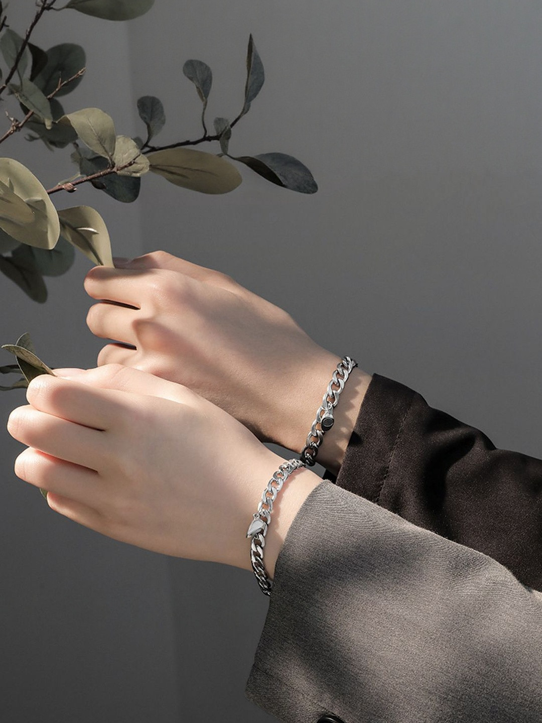 TheVineGirl Pack Of 2 Magnetic Heart Stainless Steel Silver Plated Charm Bracelet