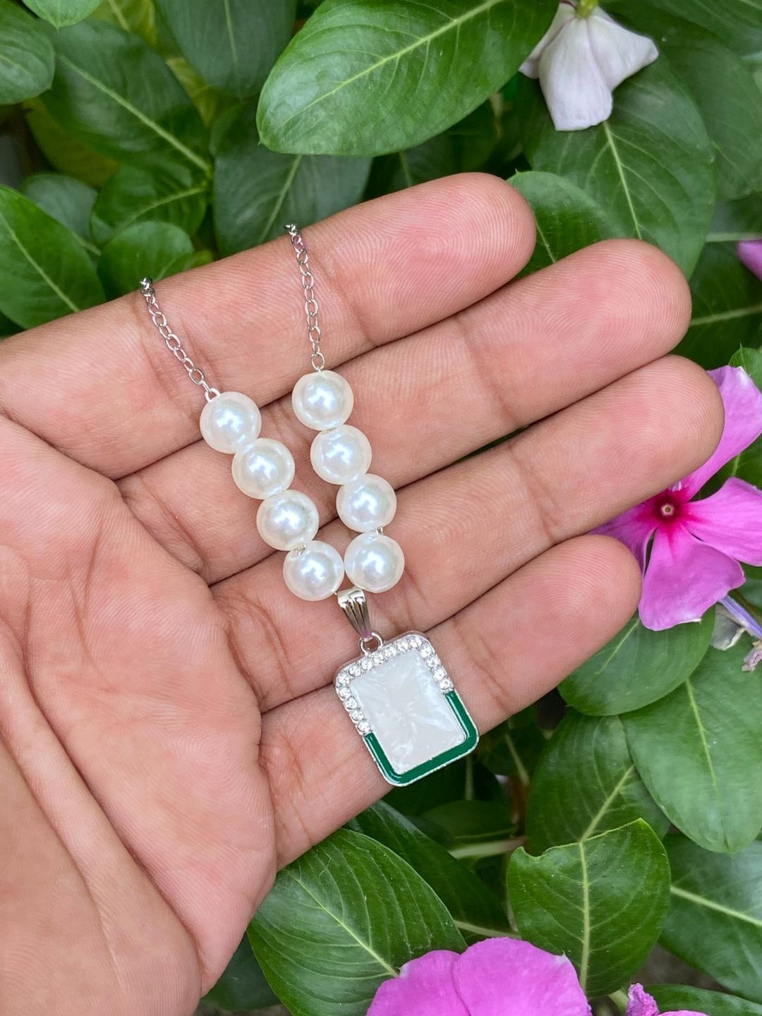 KALAFICIAL Women Silver Classy Pearl Beaded Butterfly Pendant Necklace