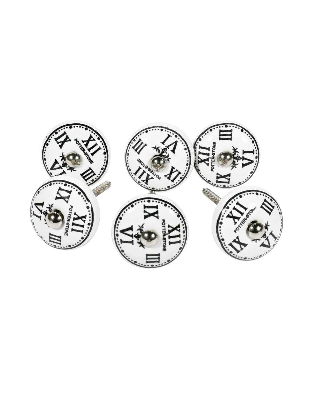 Amoorcart Set Of 6 White Stainless Steel Ceramic Knobs