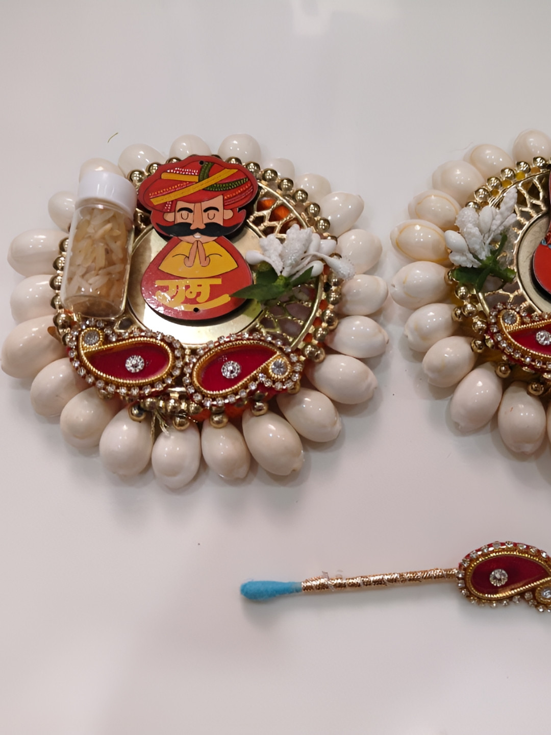 Sellplus Red & Yellow 2 Pieces Roli Chawal Plates With Tilak Stick