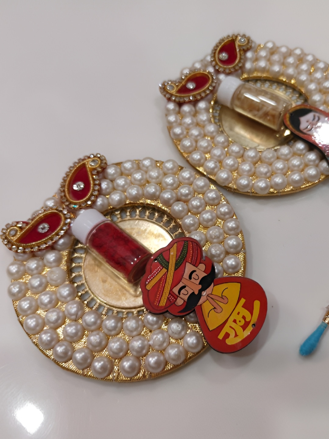 Sellplus Red & White 2 Pieces Roli Chawal Plates With Tilak Stick