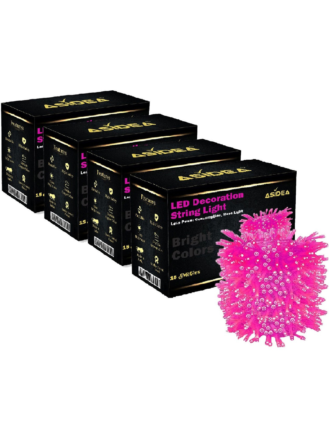 ASIDEA Pack of 4 Pink Colored 15 Meter String Light