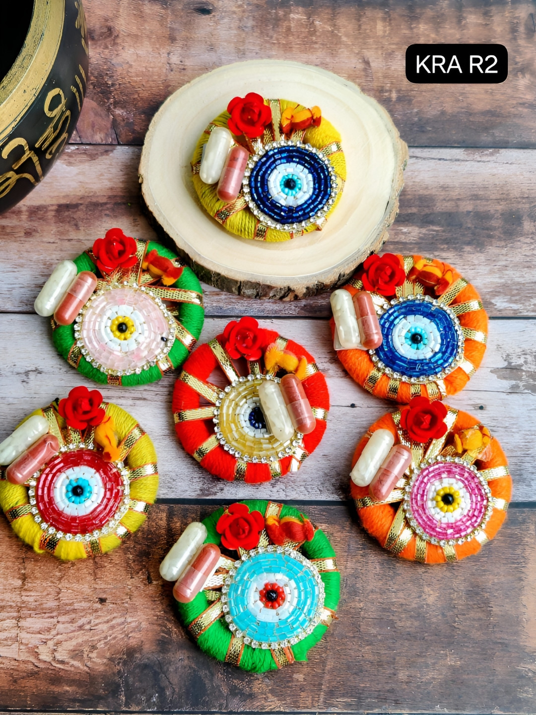 Sellplus Red & White 7 Pieces Evil Eye Roli Chawal plate