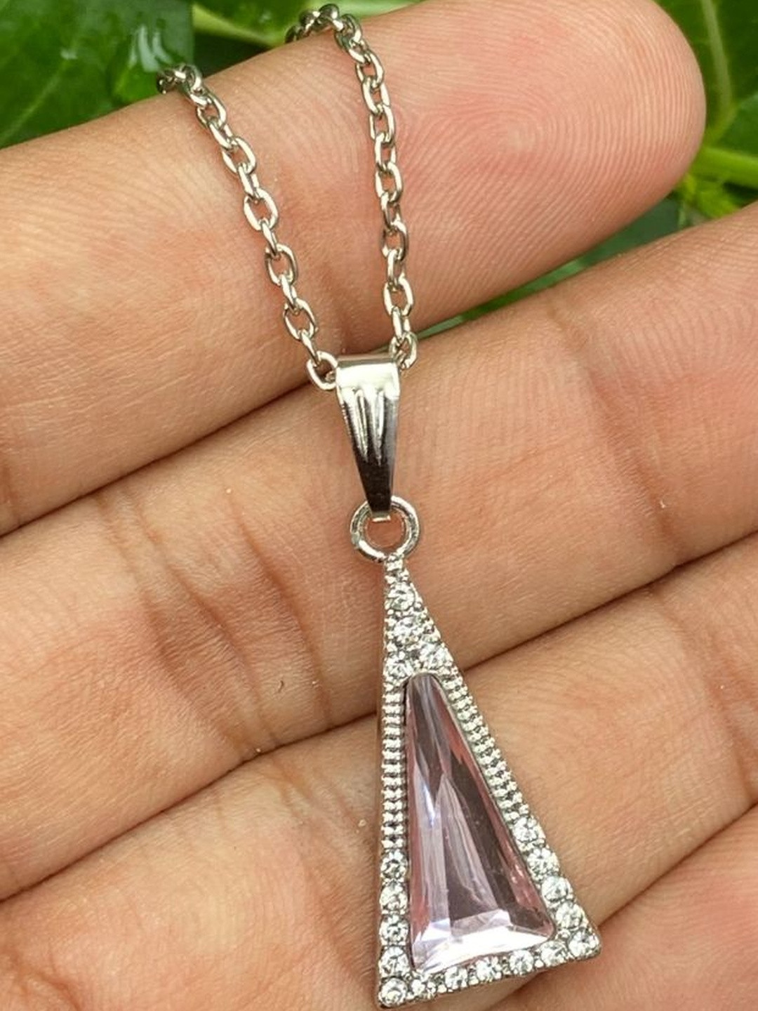 KALAFICIAL Women Purple Rhodium-Plated Triangular Shaped Pendant With Chain