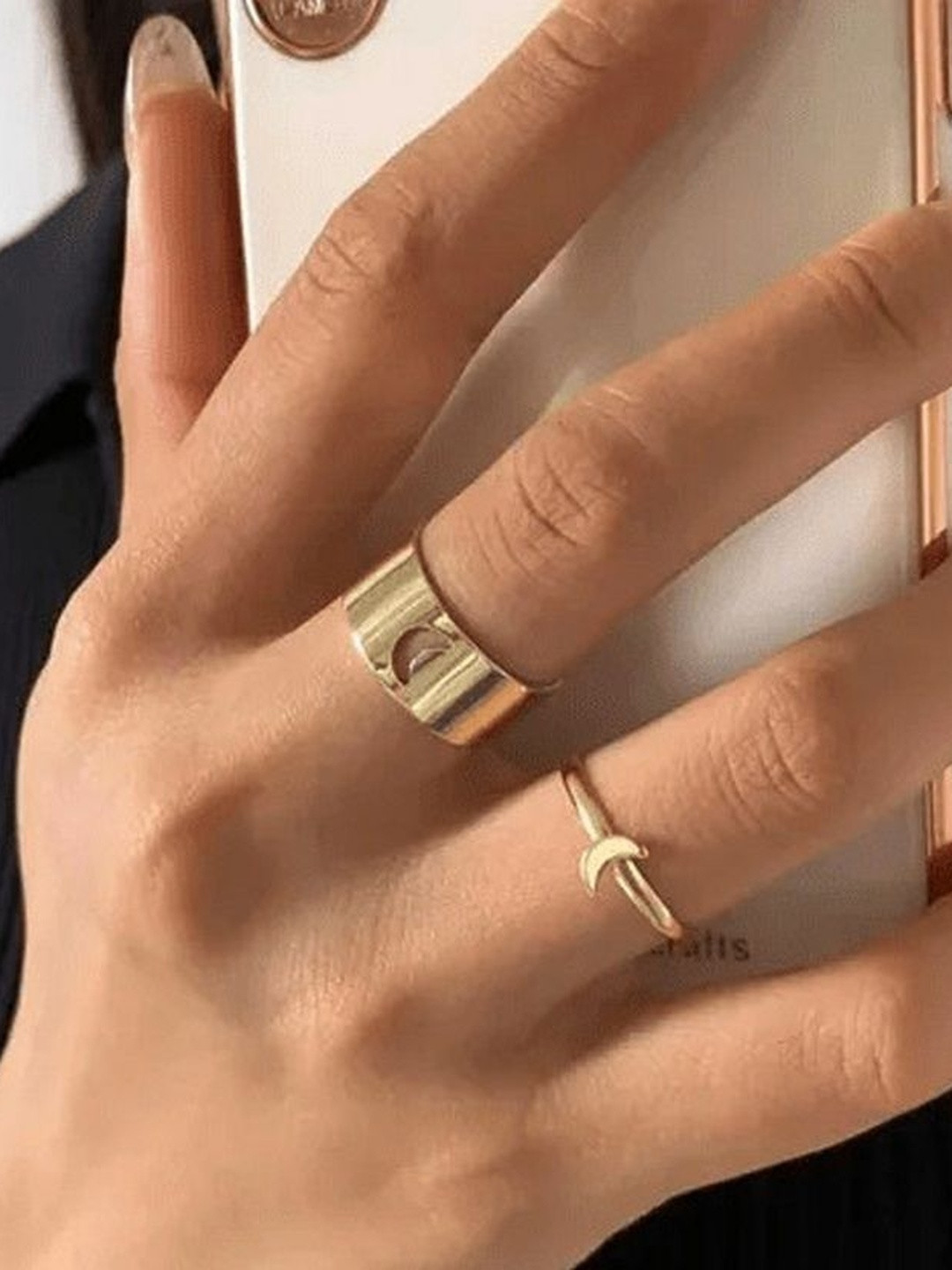 TheVineGirl Unisex Pack of 2 Gold Toned Gold Plated Half Moon Couple Ring