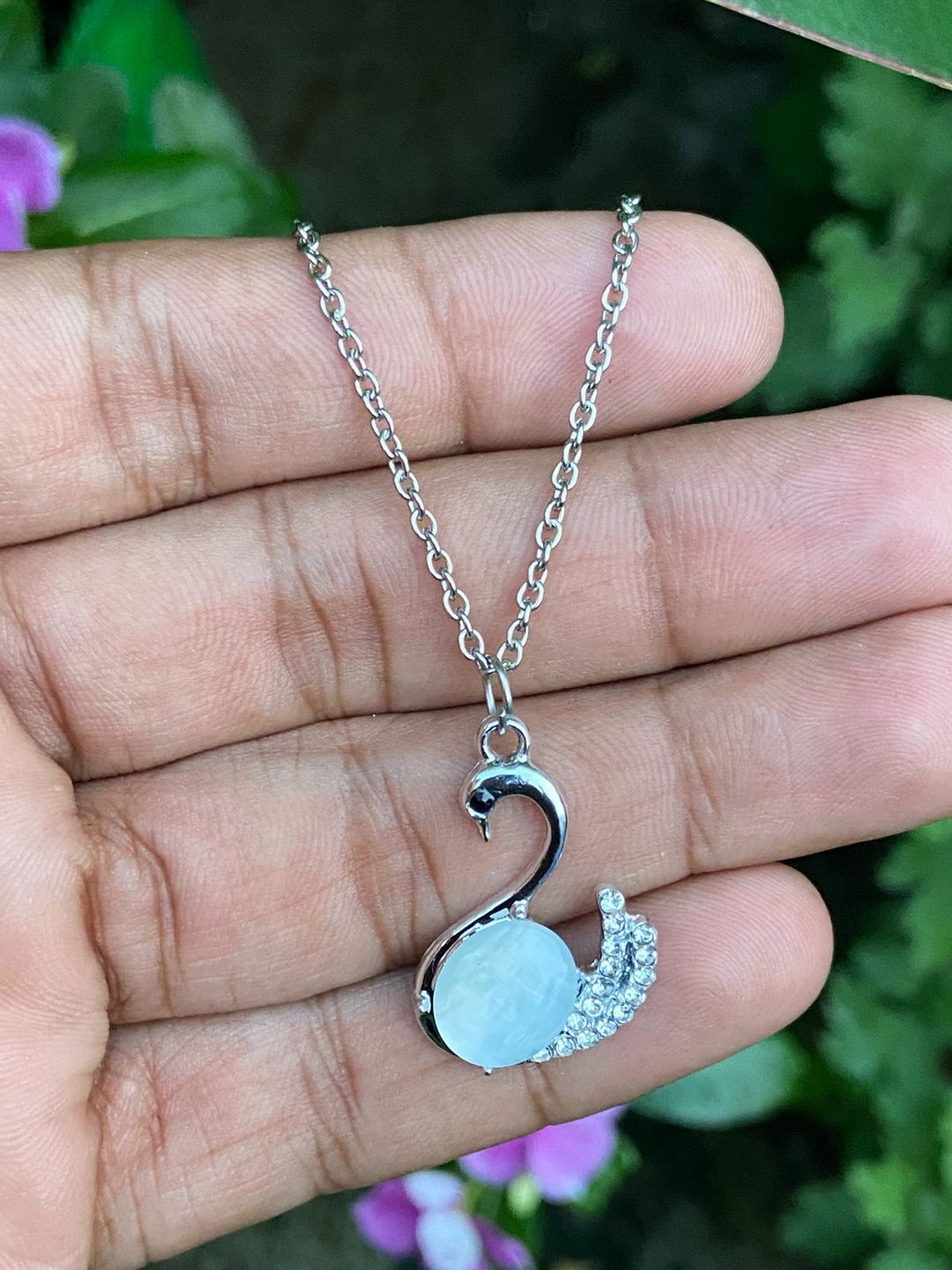 KALAFICIAL Women Stainless Steel Rhodium-Plated Contemporary Pendants with Chains