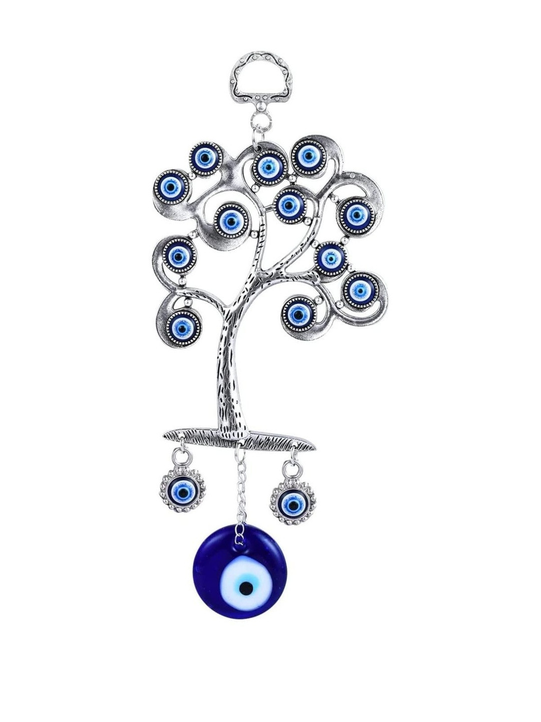 BLUE BEADS Blue Silver Plated Evil Eye Tree Wall Hangings