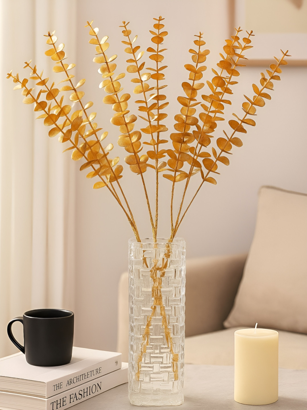 ARTSY Gold-Toned 2 Pieces Eucalyptus Artificial Flowers