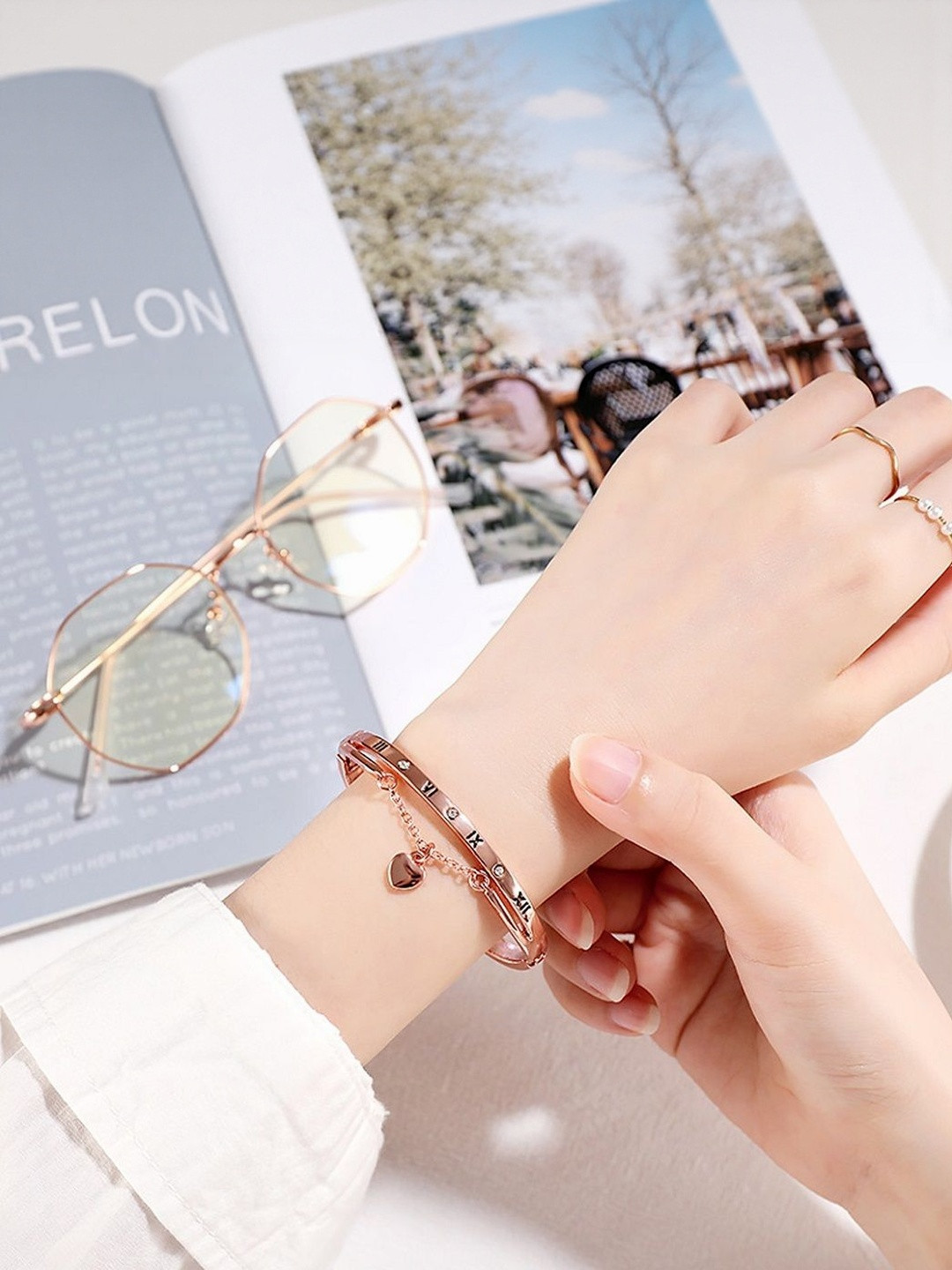 TheVineGirl Women Heart Engravied Rose Gold-Plated Cuff Bracelet