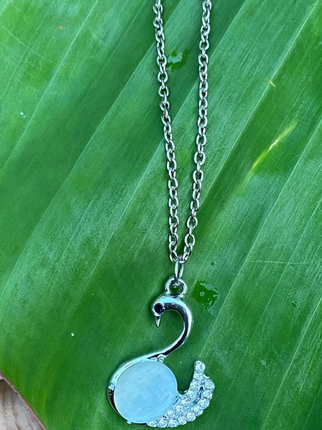 Psight Rhodium-Plated Blue Stone Swan Pendants with Chains