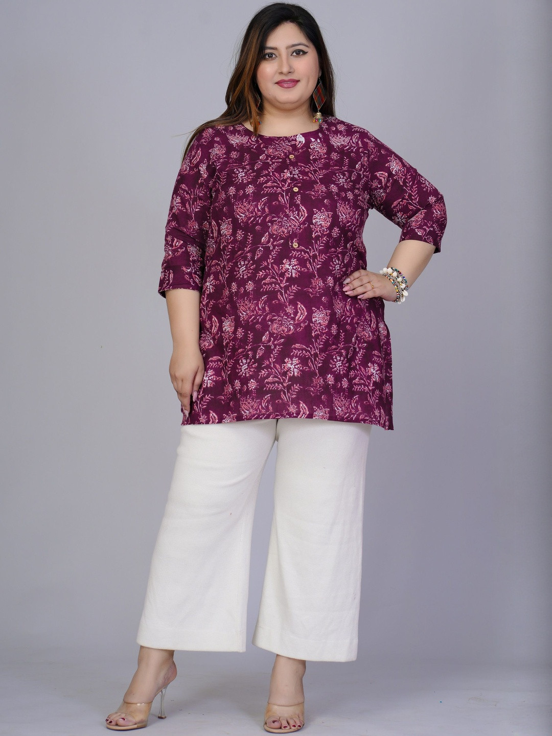 VASAVI Women Maroon Printed Pure Cotton Short Kurti