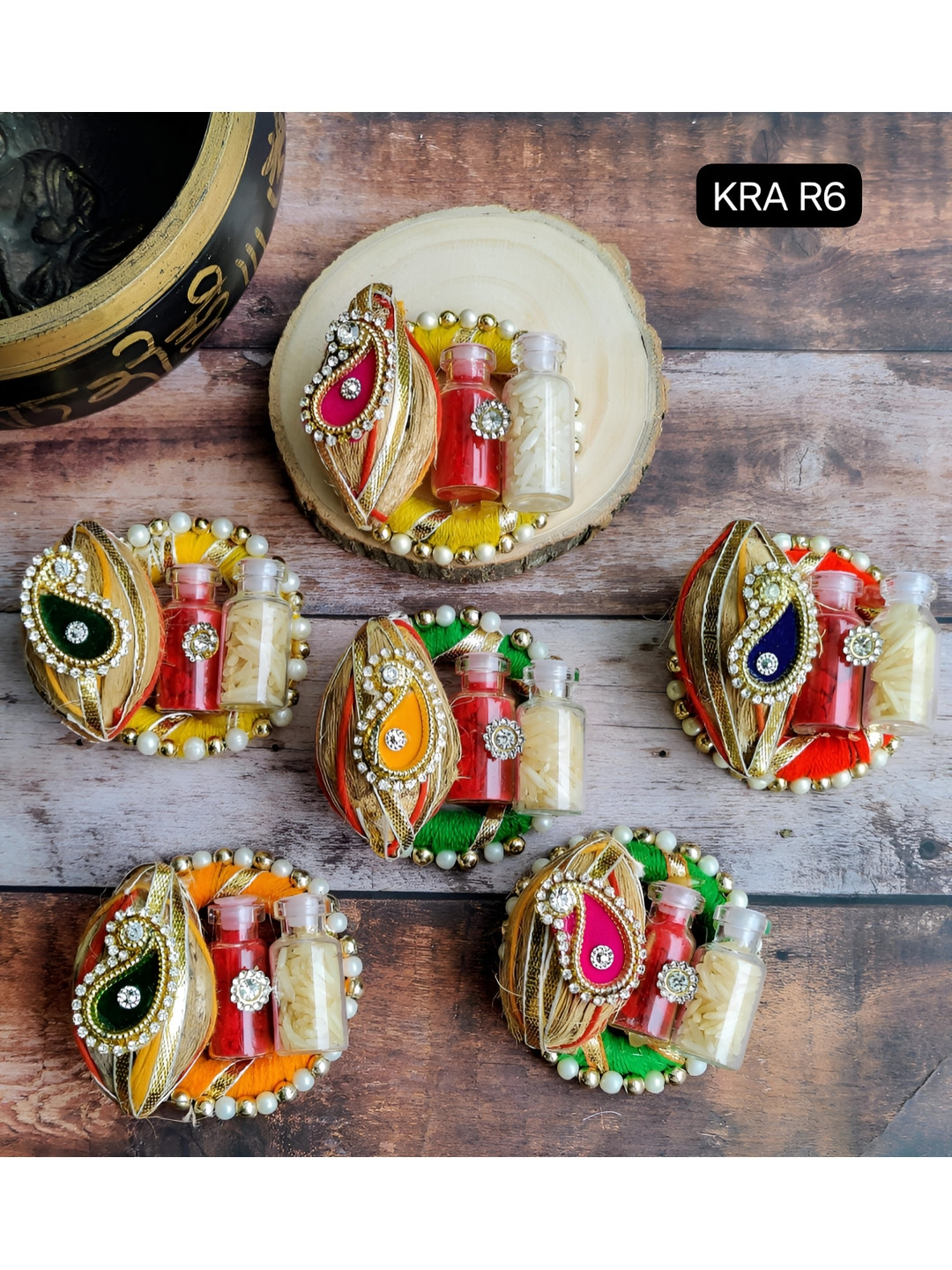 Sellplus Red & White 6 Pieces Roli Chawal Gifting Plates