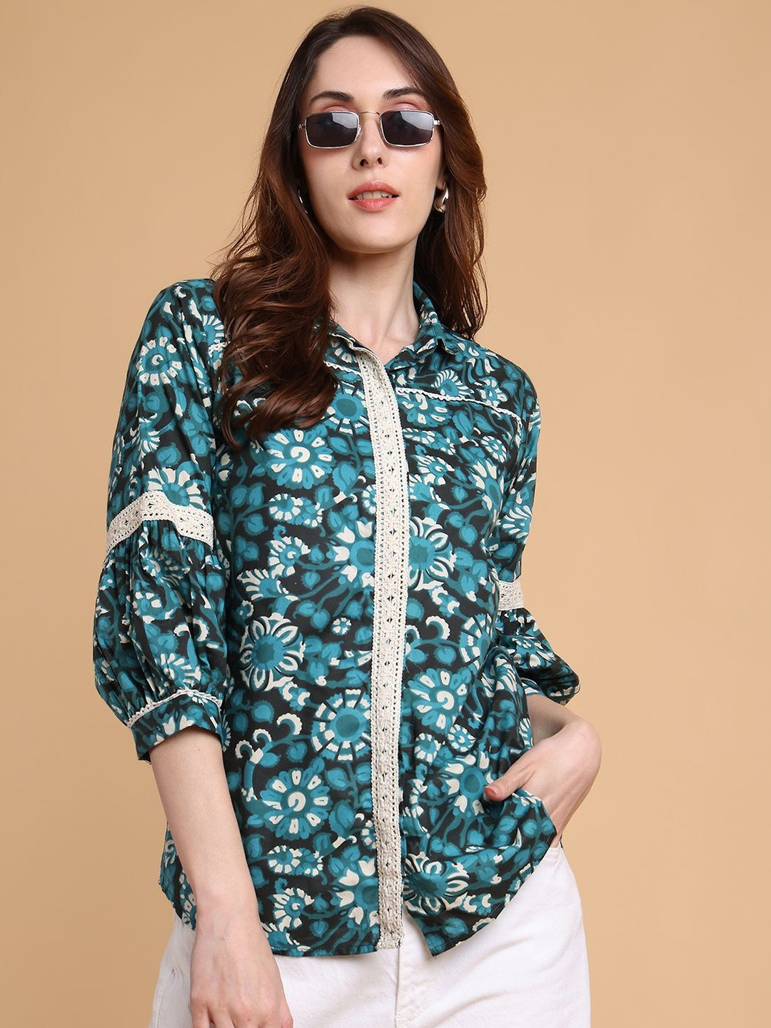DressBerry Women Dark Green Printed Shirt