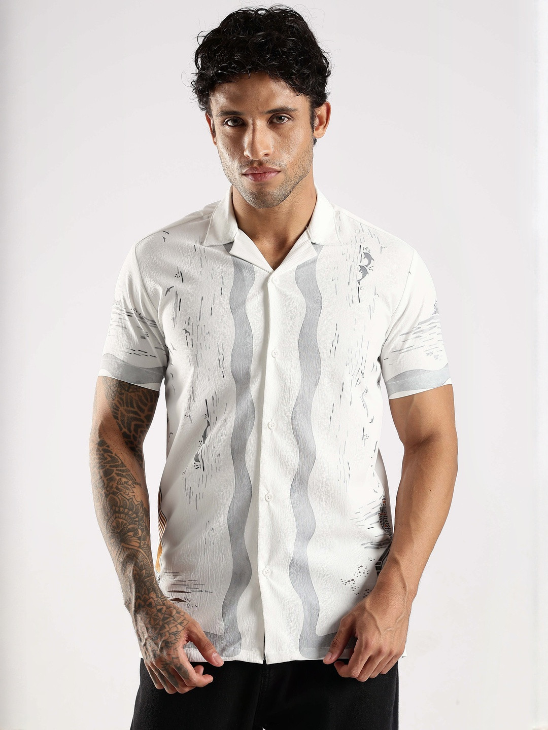 COOL COLORS Men Grey Printed Cotton  Casual Shirts