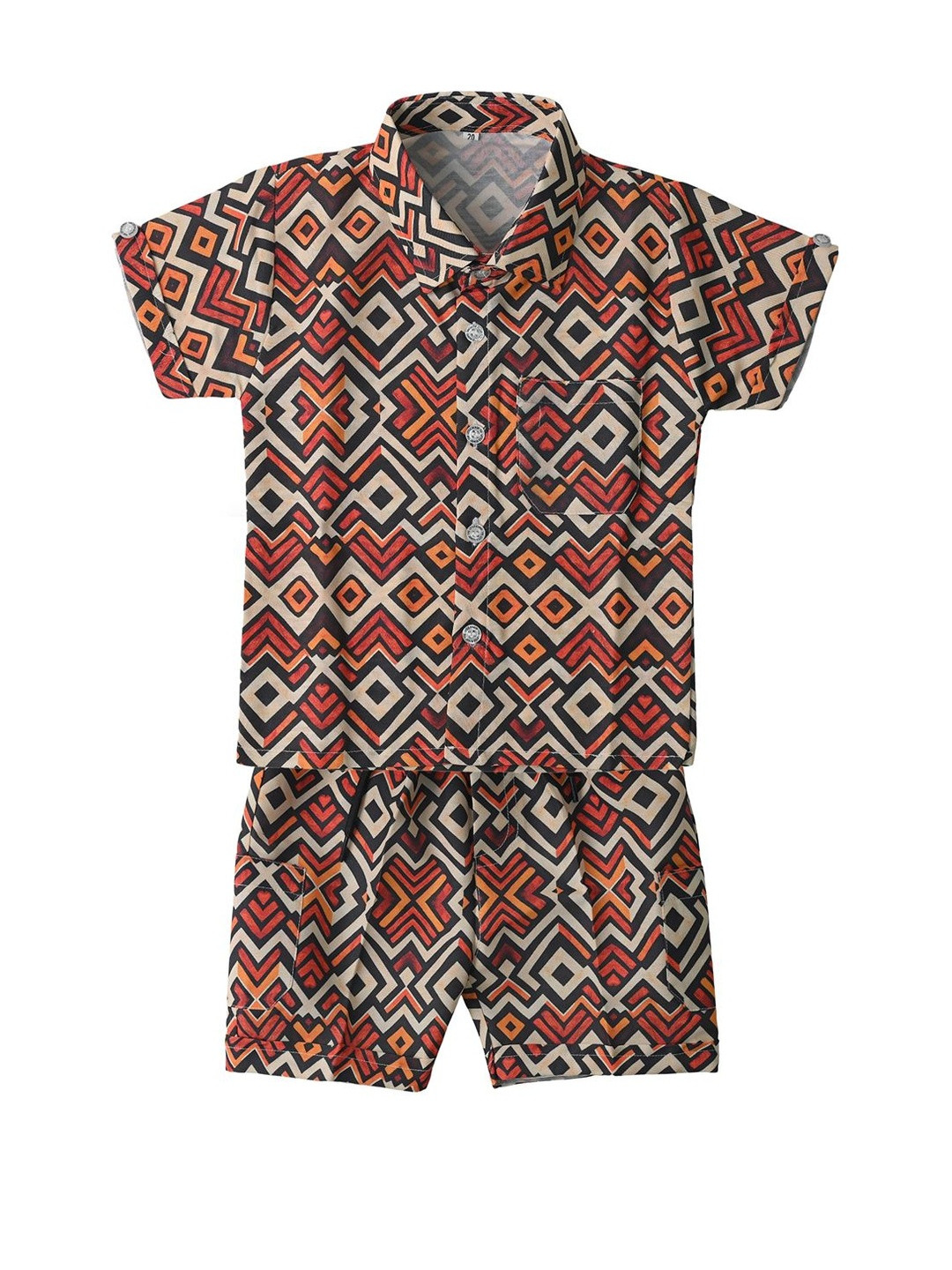 Bold N Elegant Boys Cotton Geometric Print Shirt & Shorts