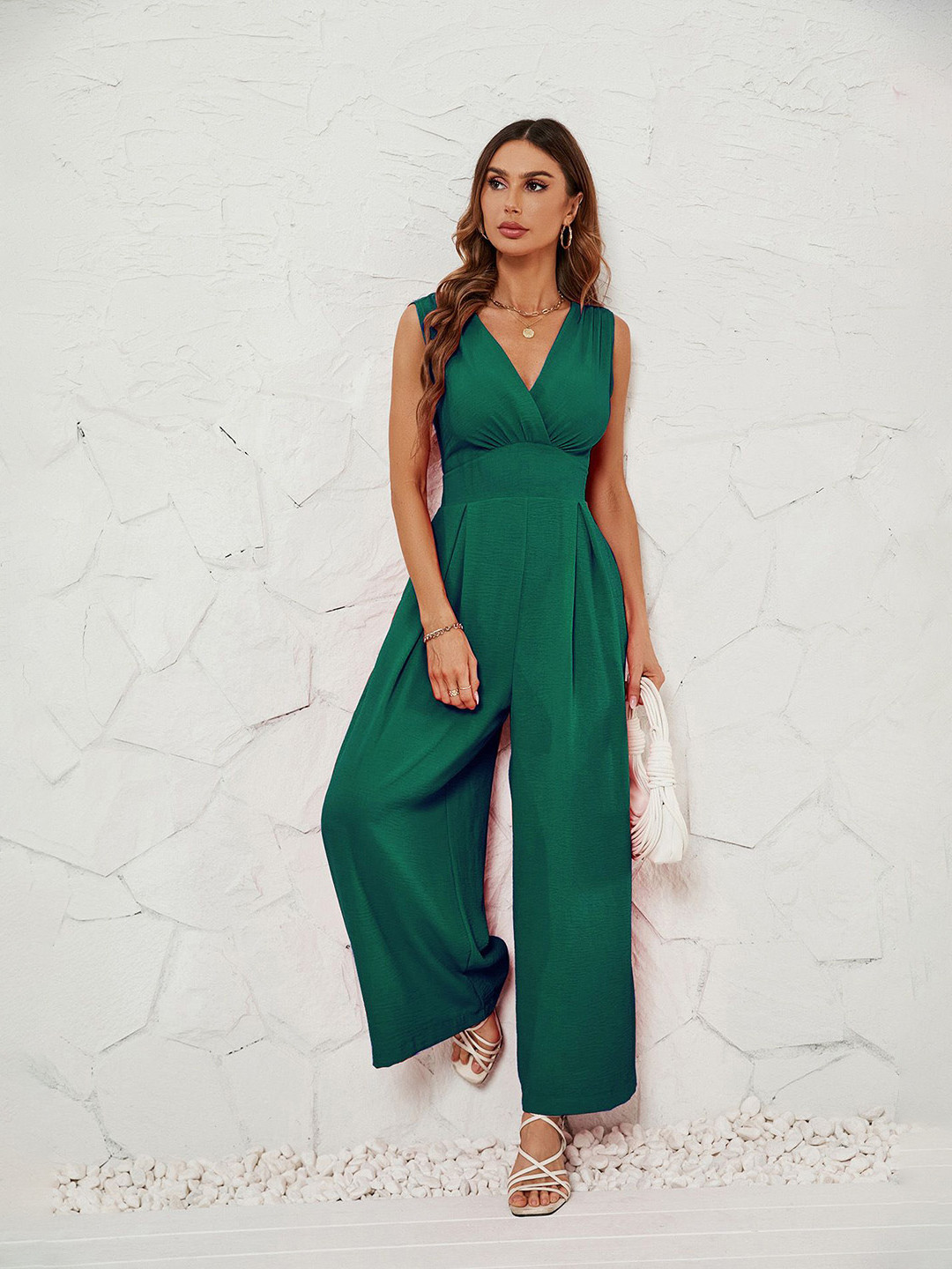 StyleCast V-Neck Wrap Wide-Leg Basic Jumpsuit