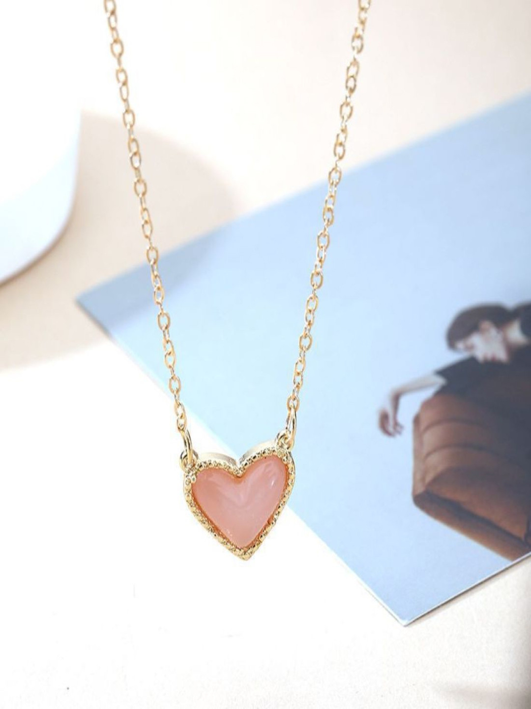 AQUASTREET 18K Gold Plated Waterproof Anti-Tarnish Peach Heart Pendant Necklace