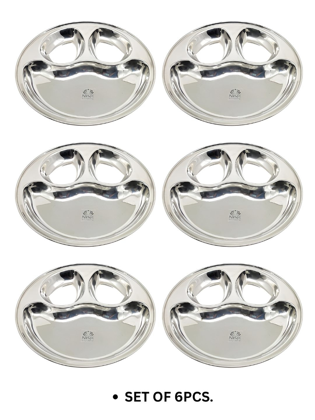 Nyra Kitchenware 6 Pcs Stainless Steel 4 in 1 Dishwasher Safe Partition Bhojan Plates