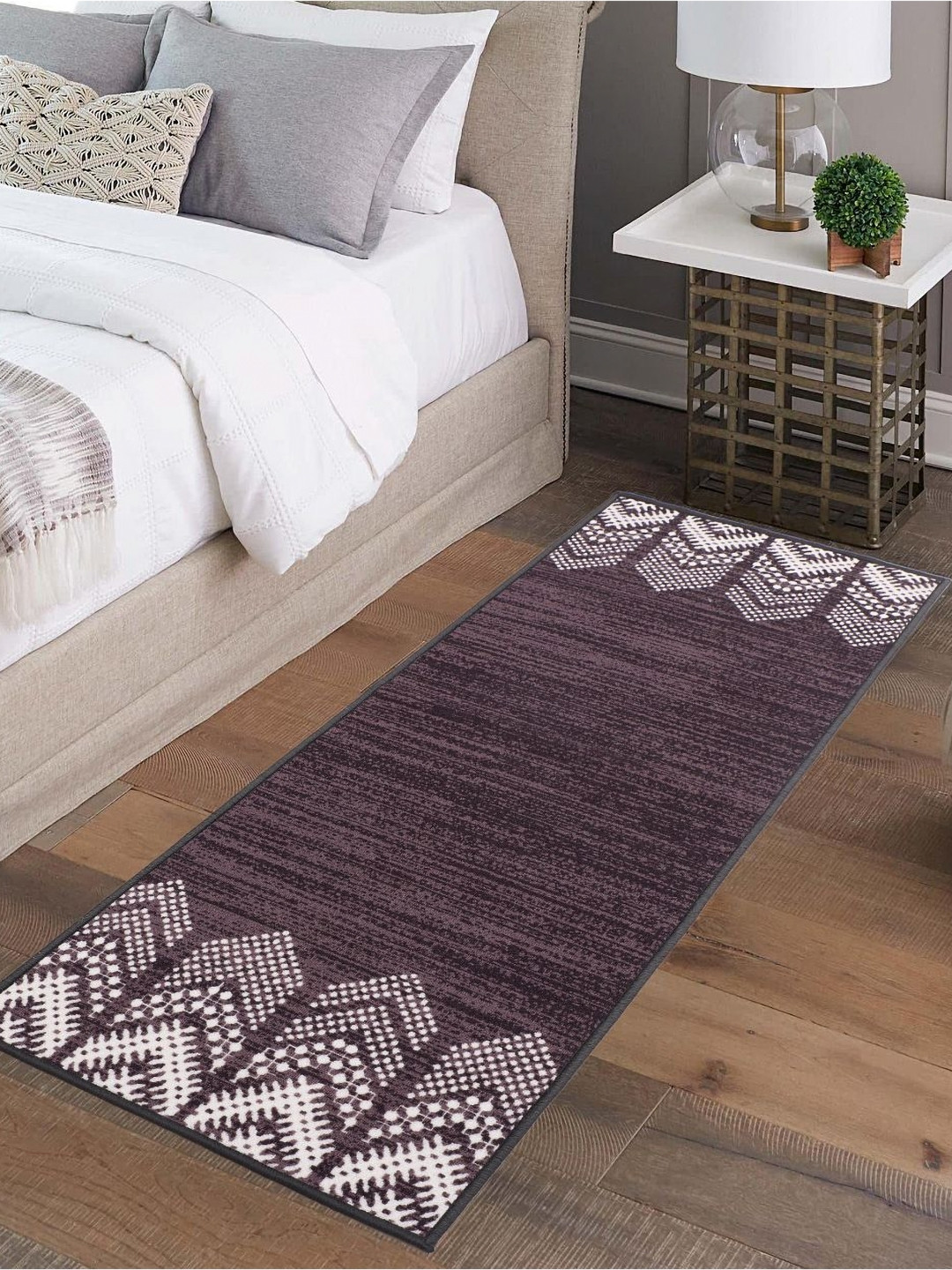 MODEFE Violet & White Printed Anti-Skid Loop Pile Floor Runner