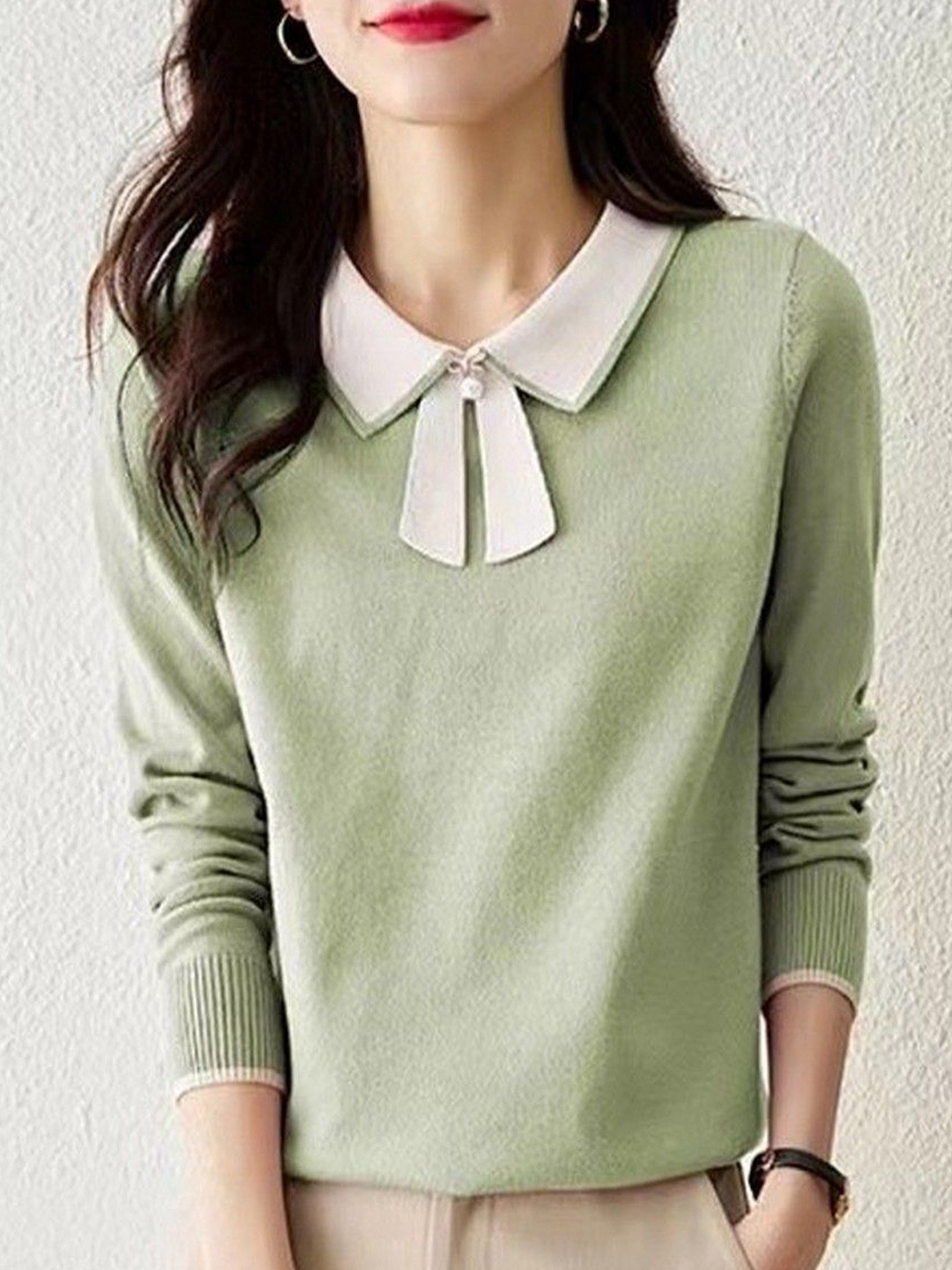 StyleCast Women Tie-Bow Collar Cotton Casual Top