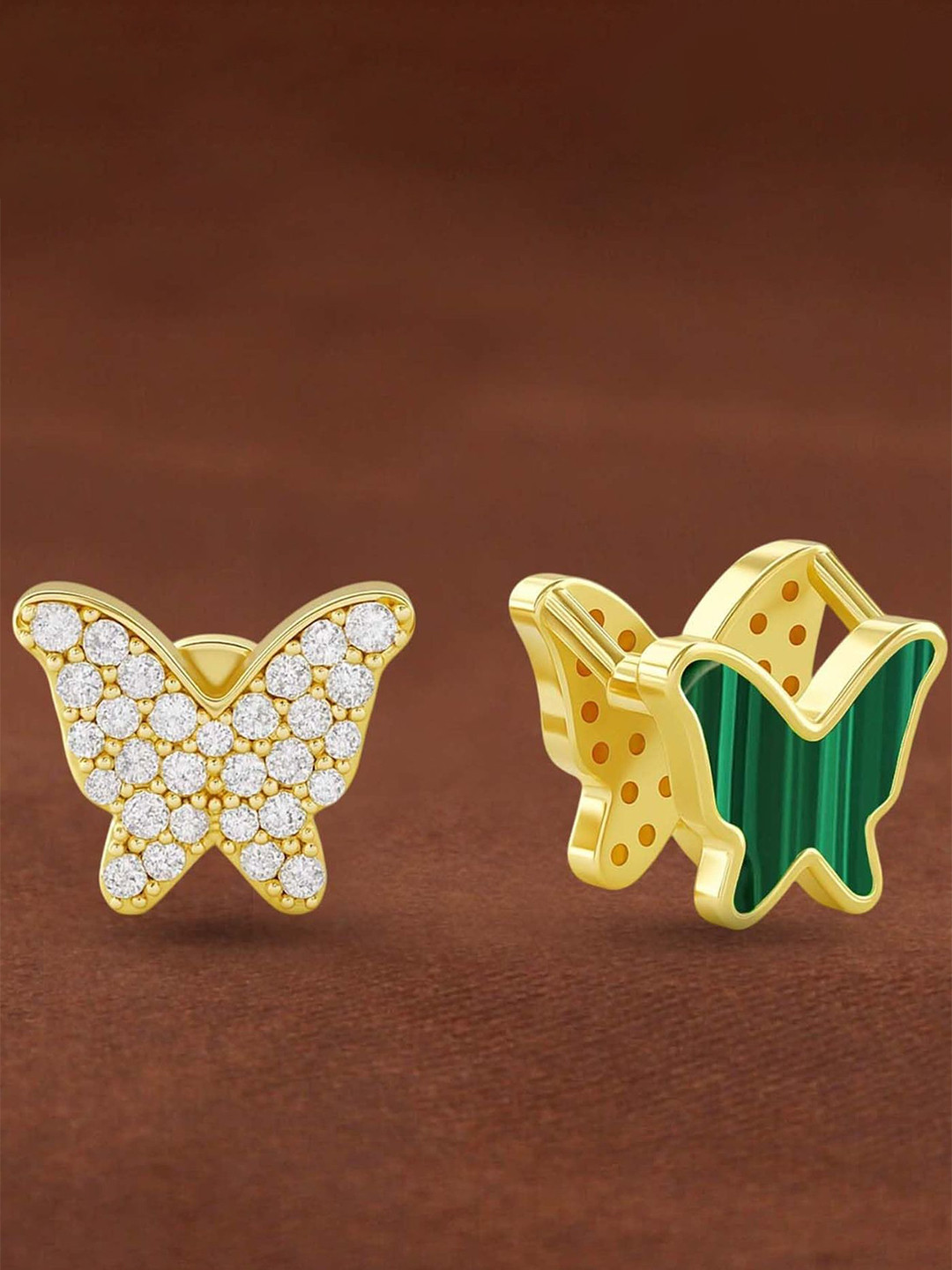 VAMA 18K Gold-Plated Crystals Studded Butterfly Shaped Anti Tarnish Double Sided Studs