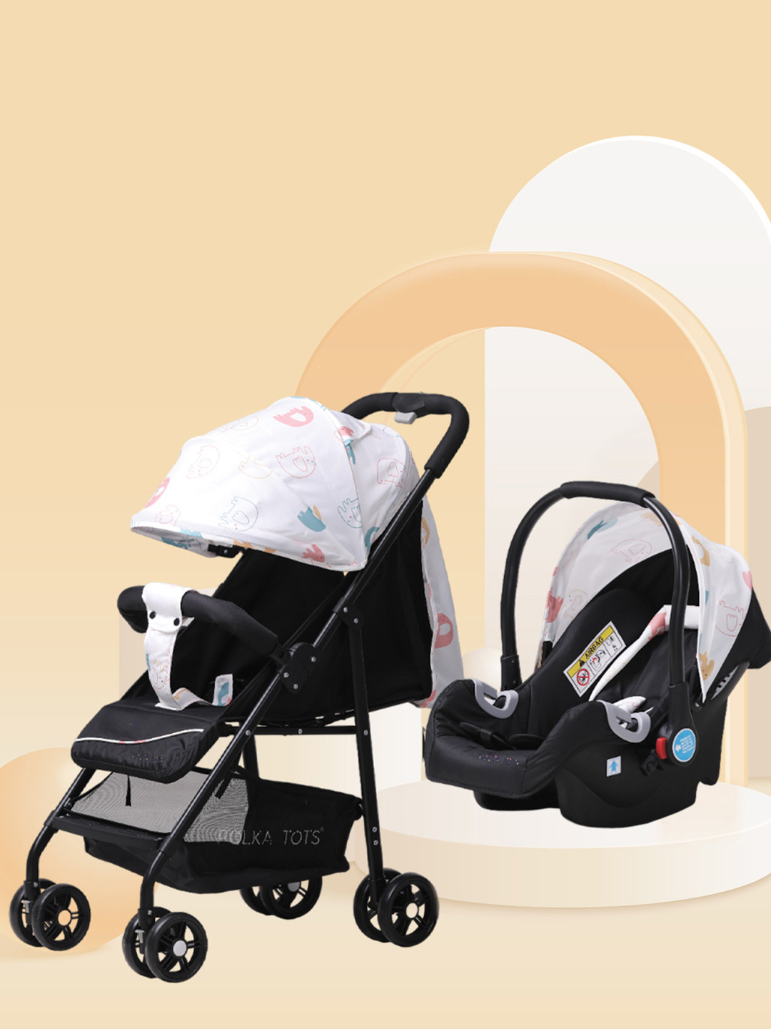 Polka Tots Kids Printed Stroller With Car Seat