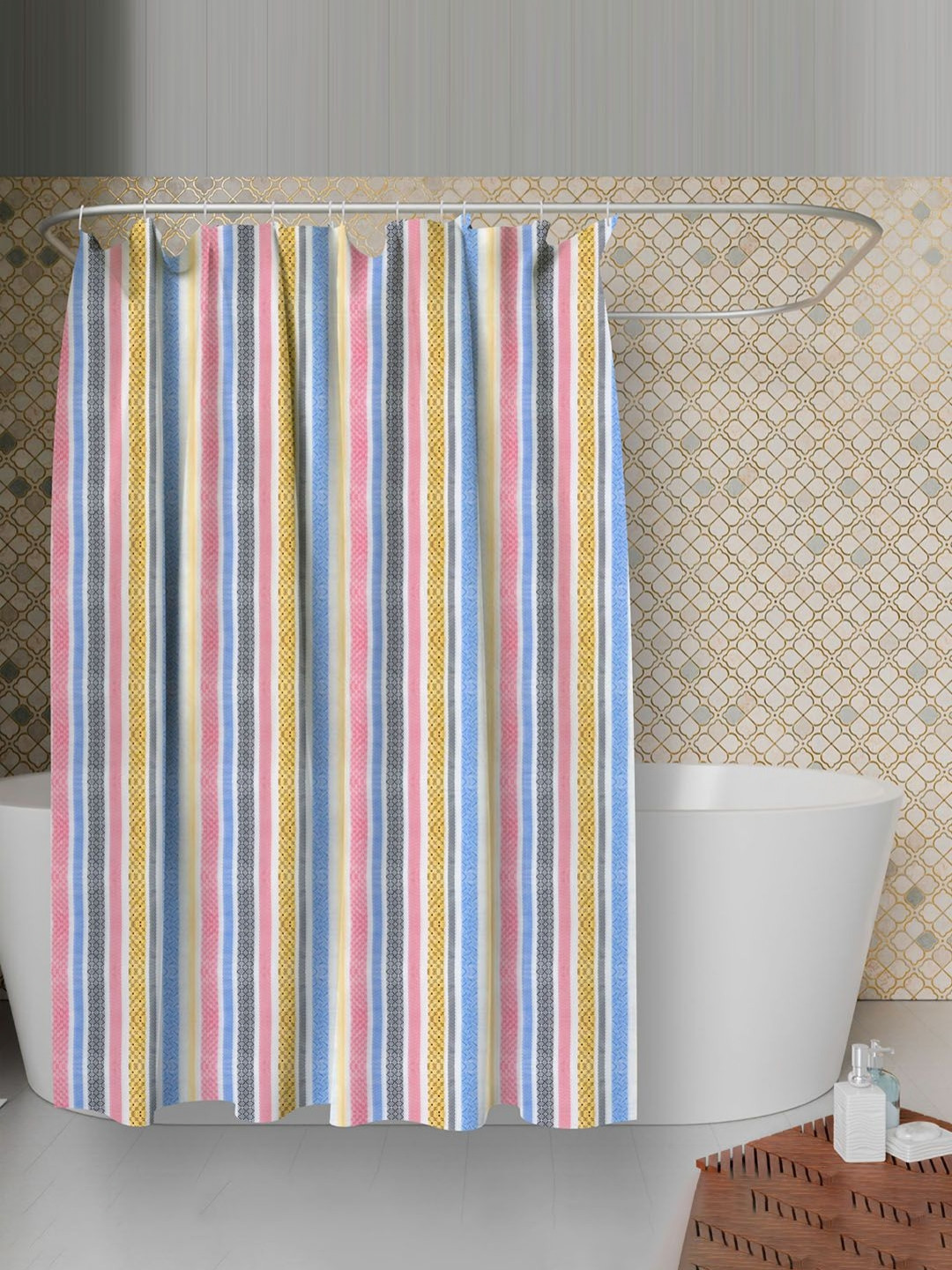 Aura Curtains Pink & Blue Striped Black Out Window Curtain