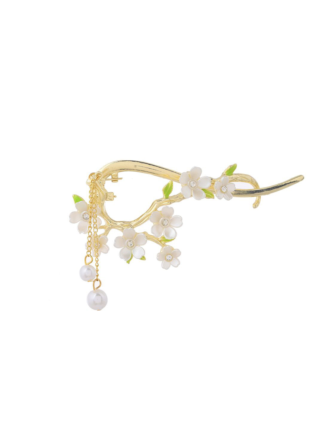 Silvermerc Designs Women White Floral Branch Design Hair Clip with Pearl Drops