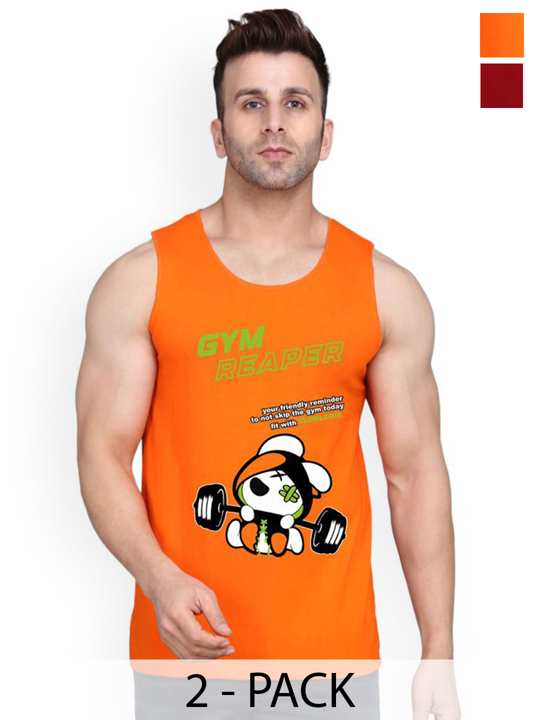 Slowloris Men Pack Of 2 Printed Cotton Inner Vest