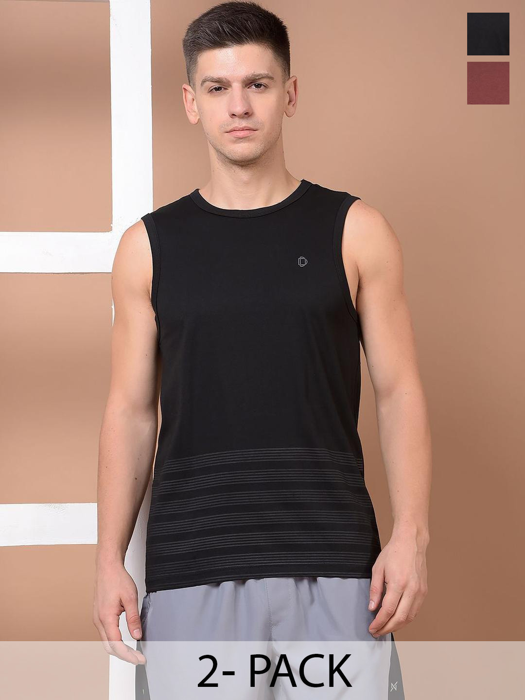 Dollar Pack Of 2 Cotton Tank Vests AMTT-106-PO2-RMRS-BLK