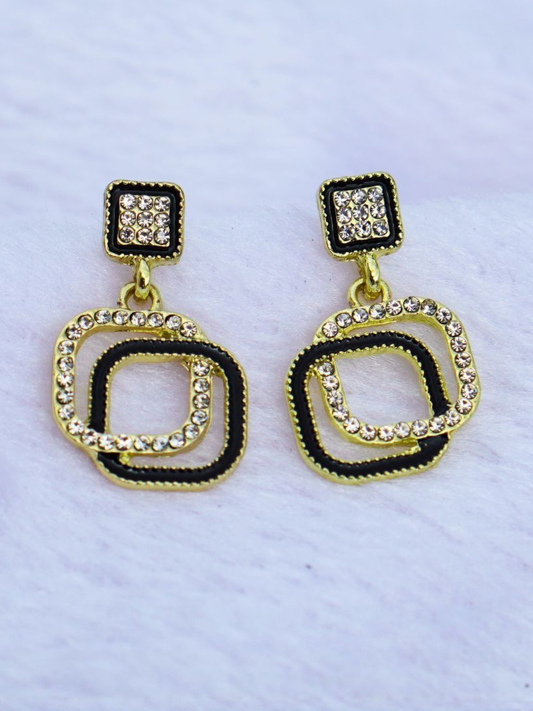 Minimalist Gold-Plated Stones Studded Square Shaped Drop Earrings