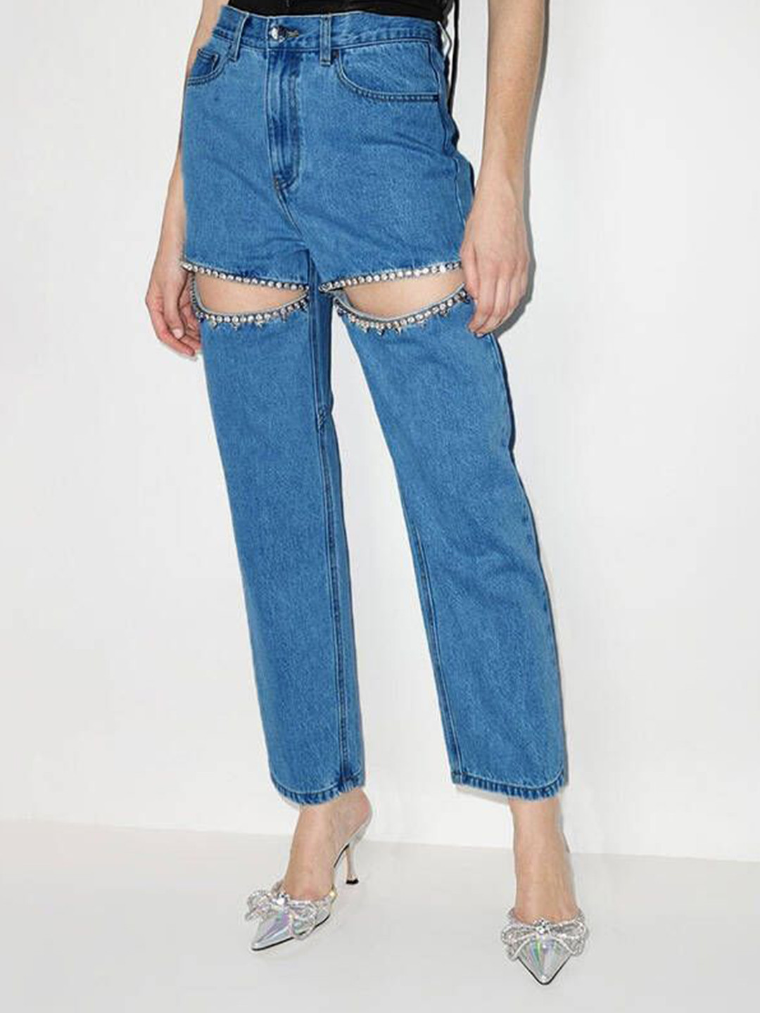 StyleCast Women Straight Fit Cut-Out Mid-Rise Light Fade Jeans