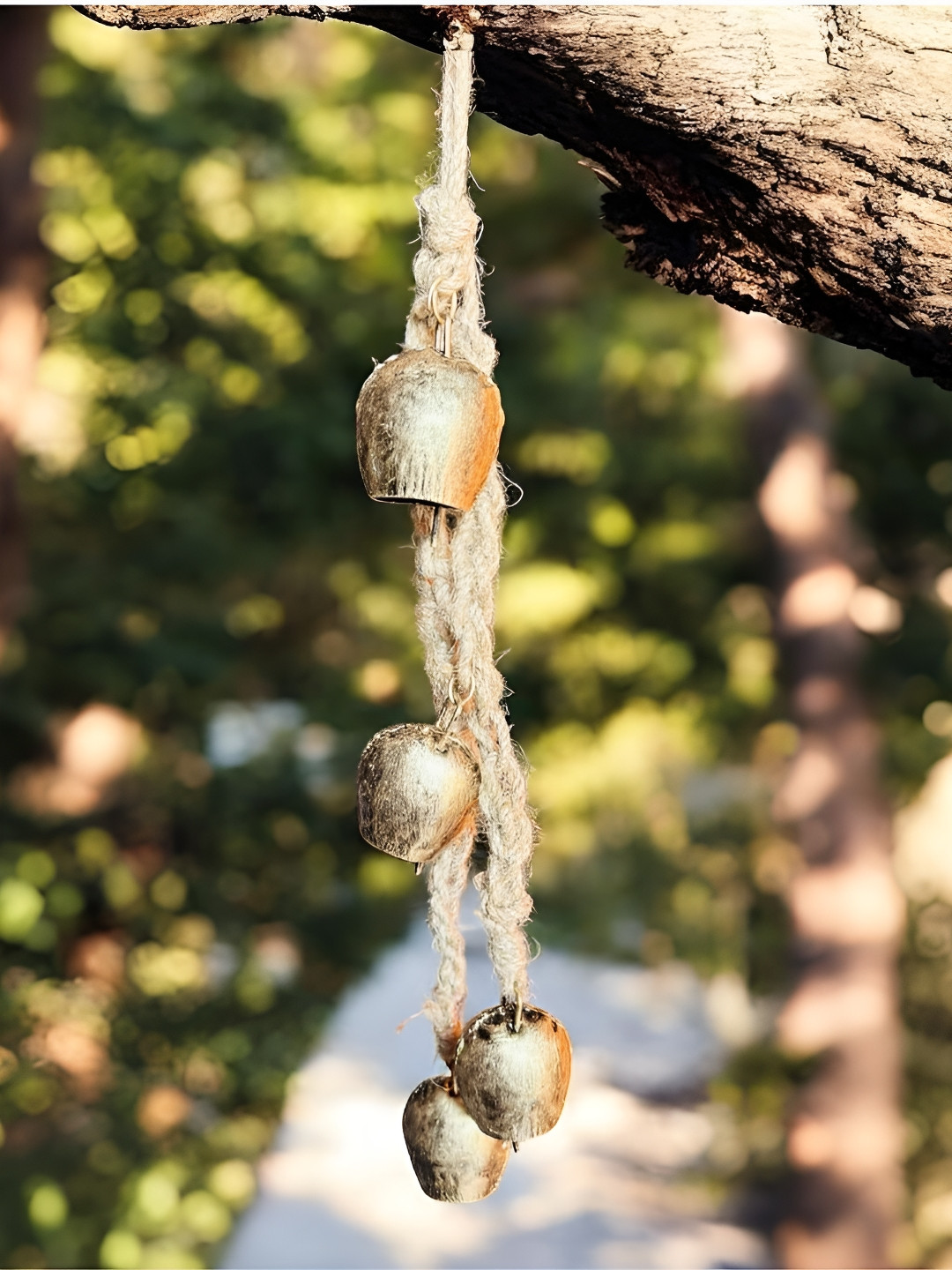 DULI Beige Textured Windchime Hanging With Cow Bells