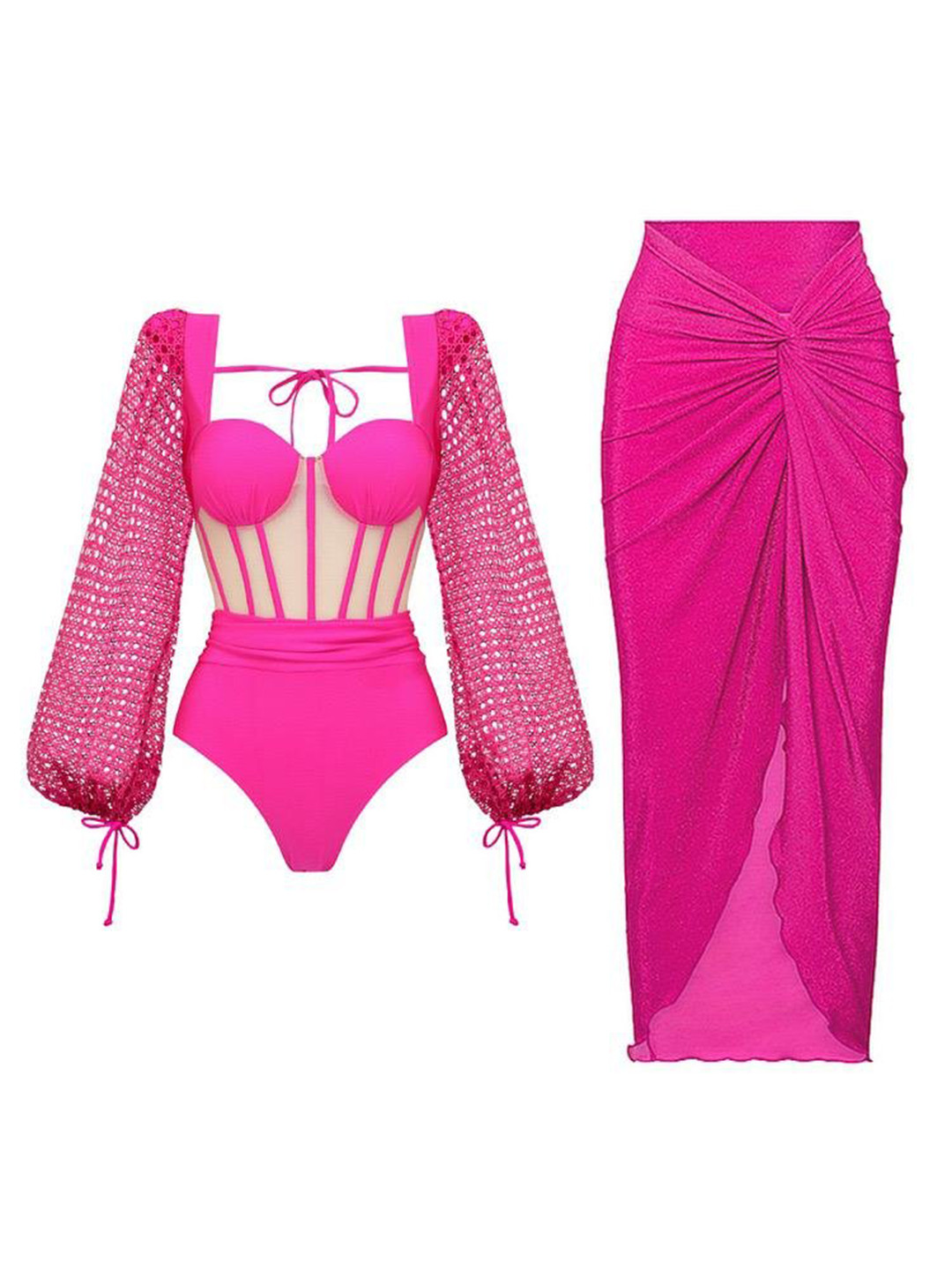 Miss Mosa By Akanksha  Rubby Luxe Swimsuit With Skirt In Pink