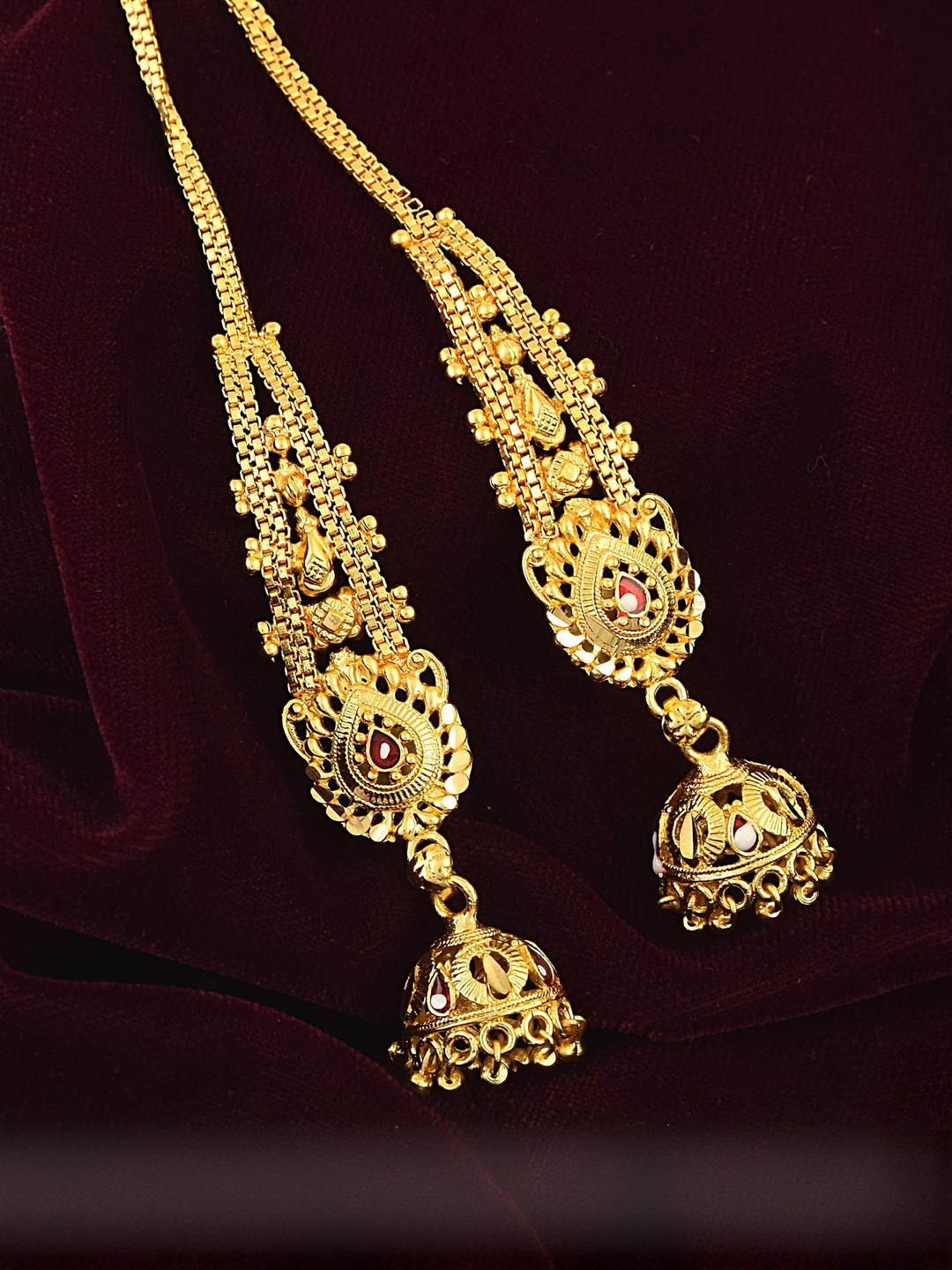 Brass Gold Plated Ethnic long Patta Earwire Jhumki earrings for Women