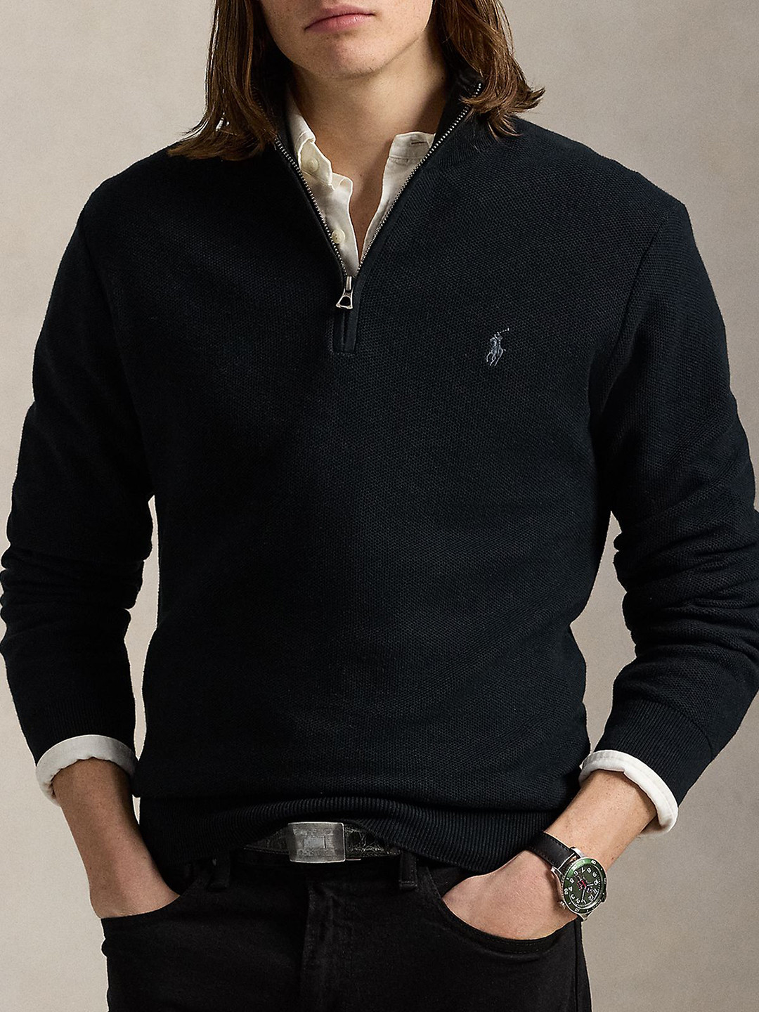 Polo Ralph Lauren Men Self Design Mock Collar Long Sleeves Sweater